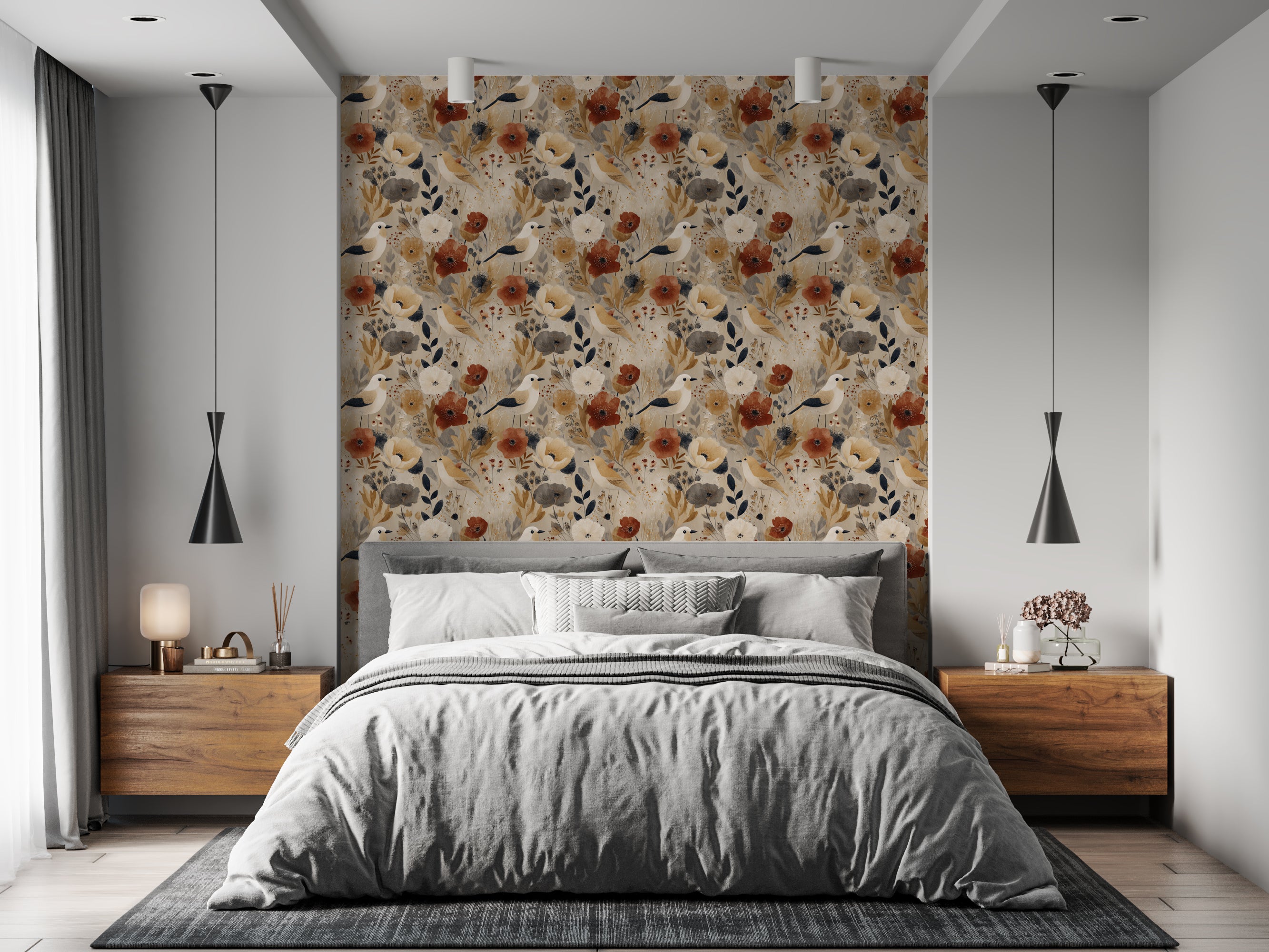 Elegant vintage floral wall mural with earthy colors