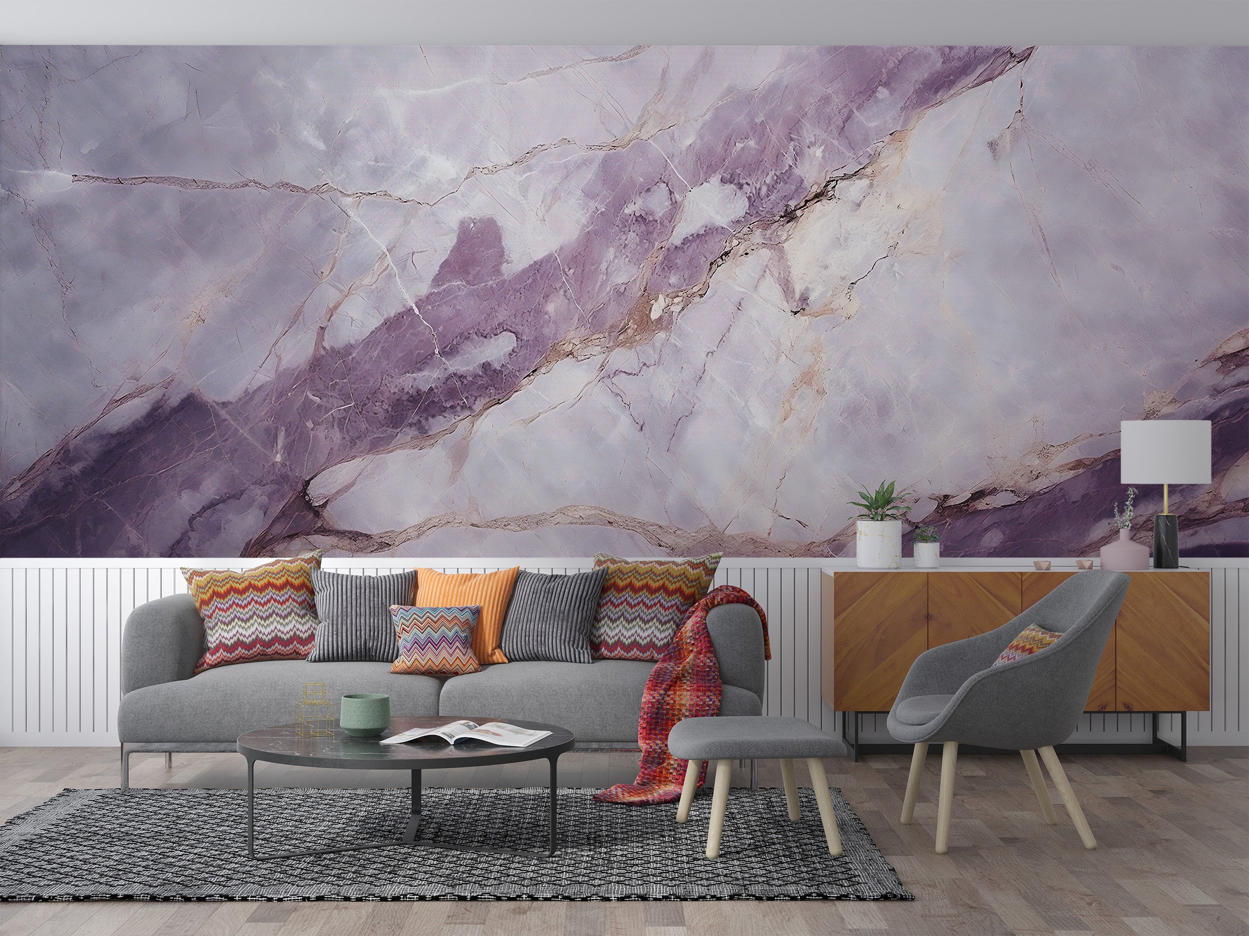 Modern Peel and Stick Marble Wall Covering with Pink and Grey Tones