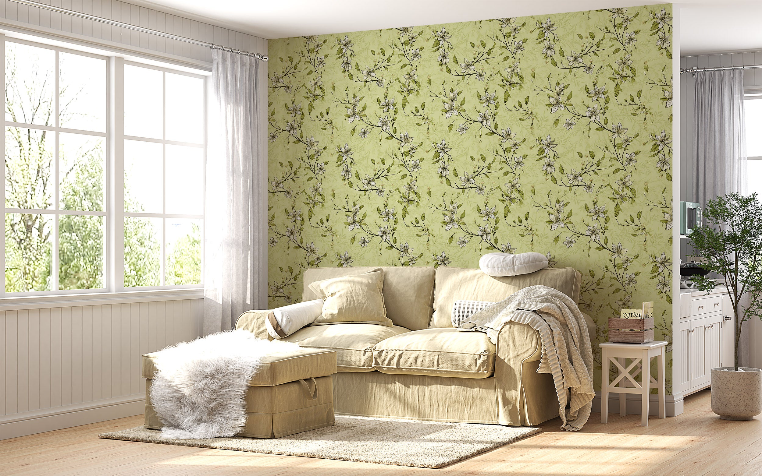 Soothing Light Green Floral Wallpaper Aesthetics