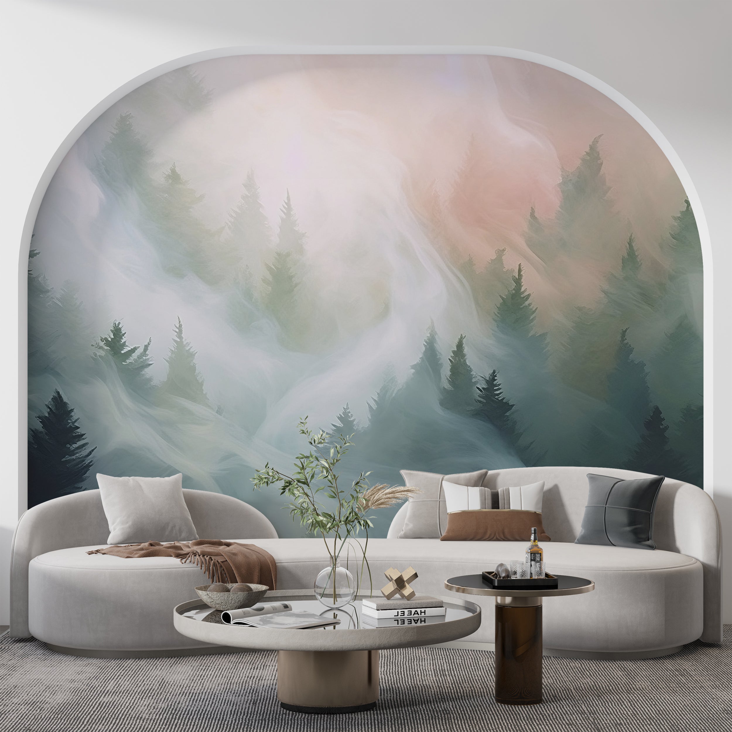 Peel And Stick Misty Forest Landscape Mural