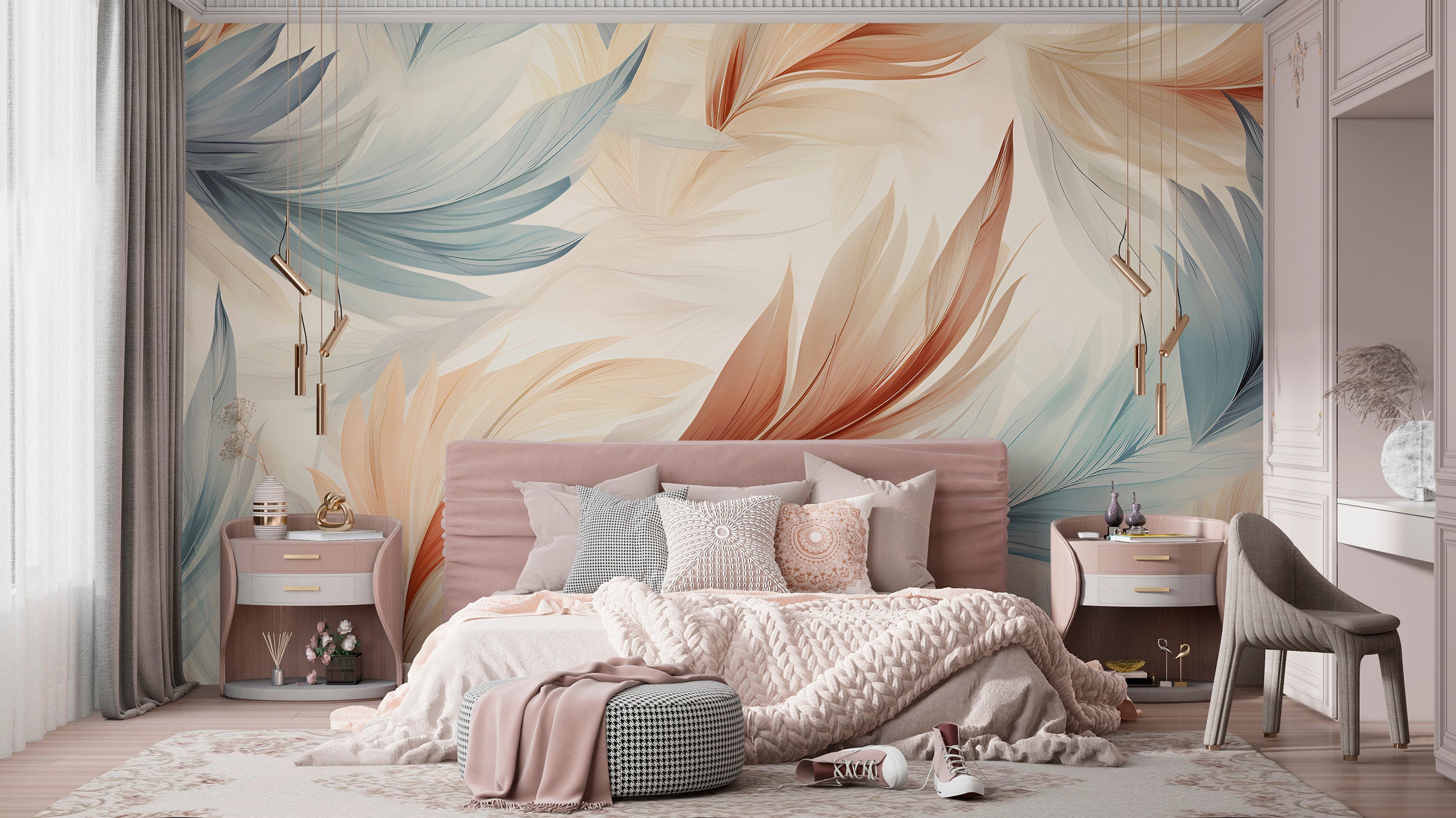 Feathers Mural Peel and Stick Boho Style