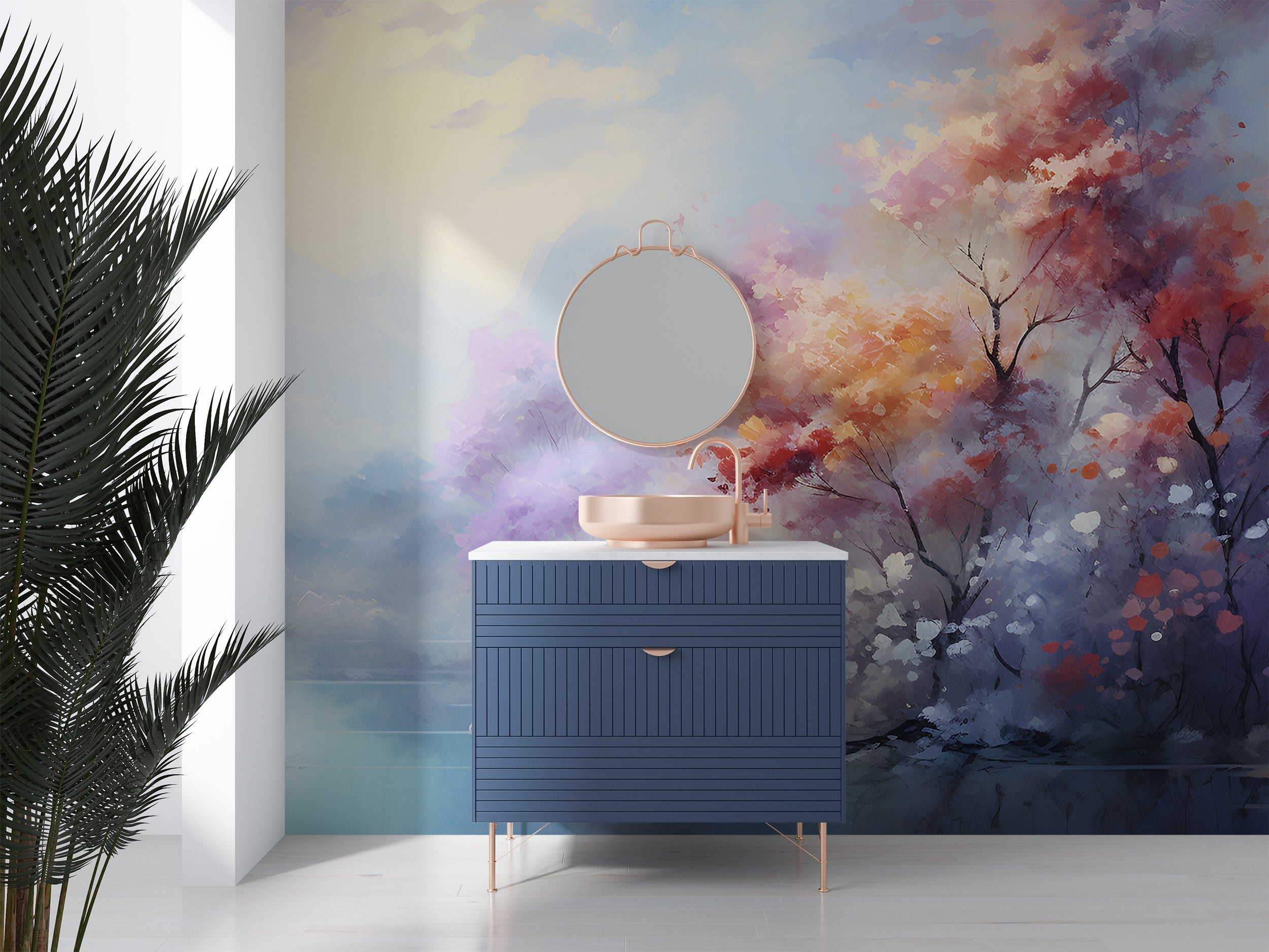 Blue and Pink Floral Wallpaper Elegance