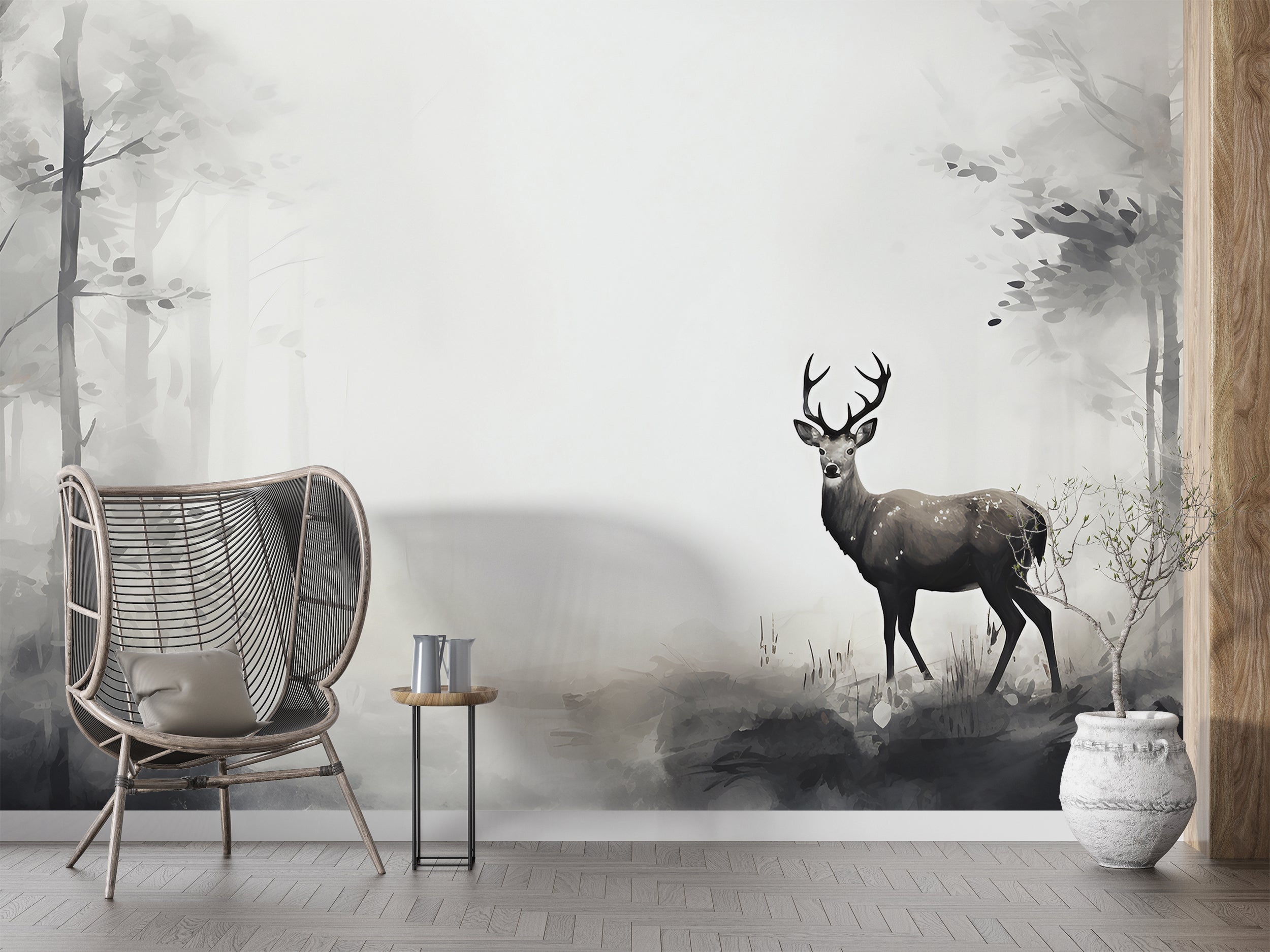 Soothing Ambiance with Deer and Forest Wallpaper