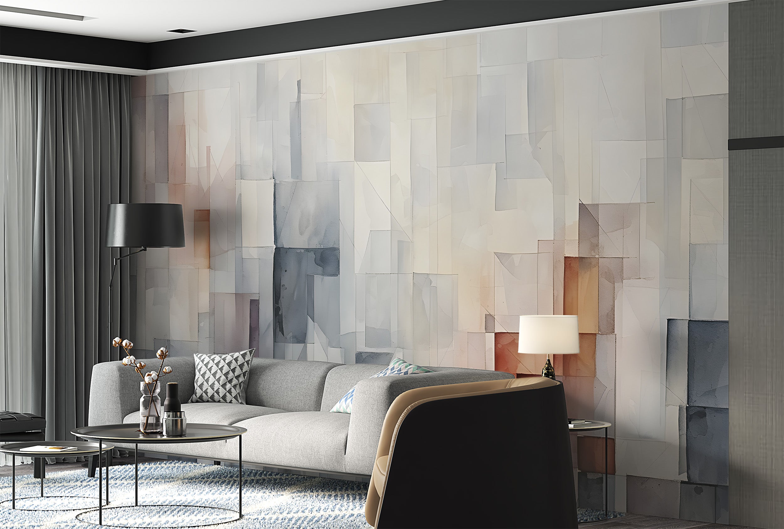 Grey and Beige Geometric Wall Covering