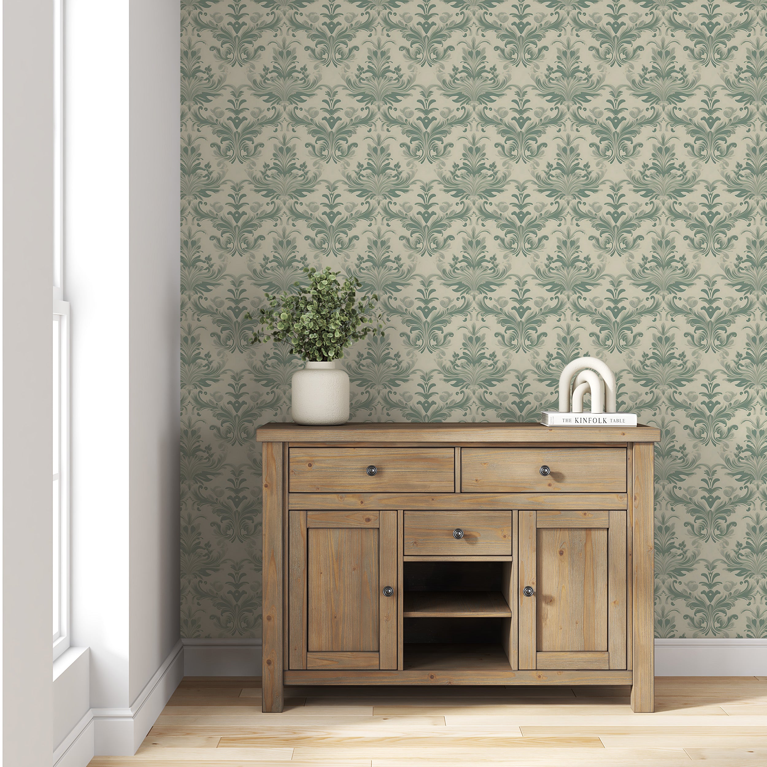Traditional Wall Decal Detail in Green and Beige