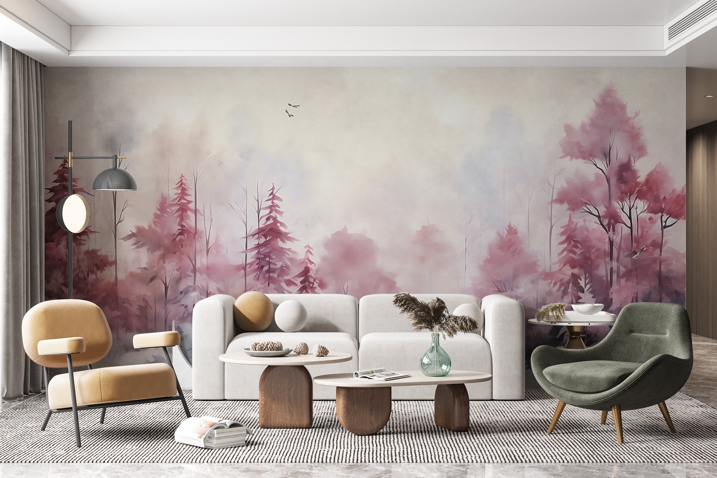 Pink Forest Wall Decal Detail in Room Setting