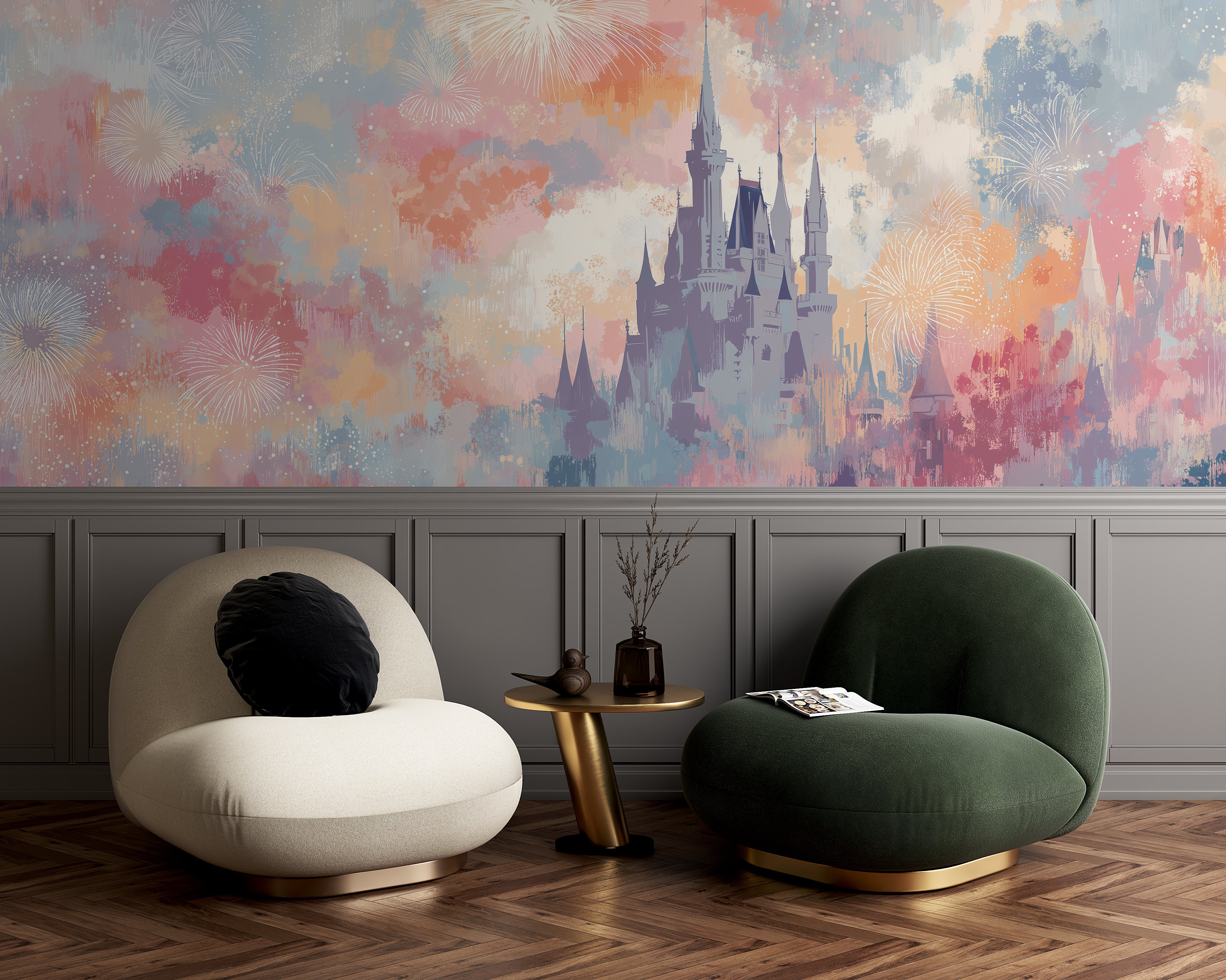 fantasy castle mural for nursery or playroom