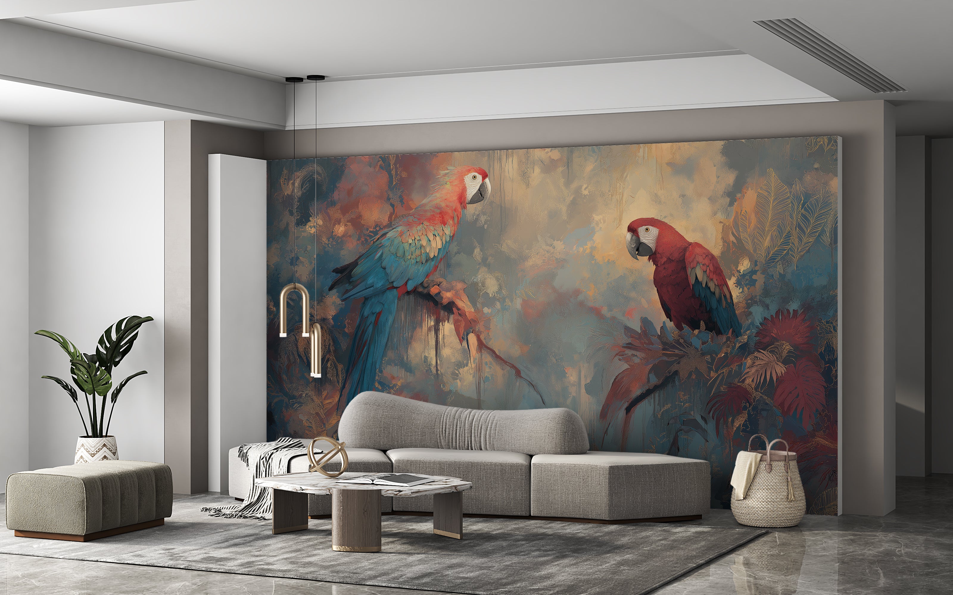 scarlet macaws wall mural for nature-inspired interiors