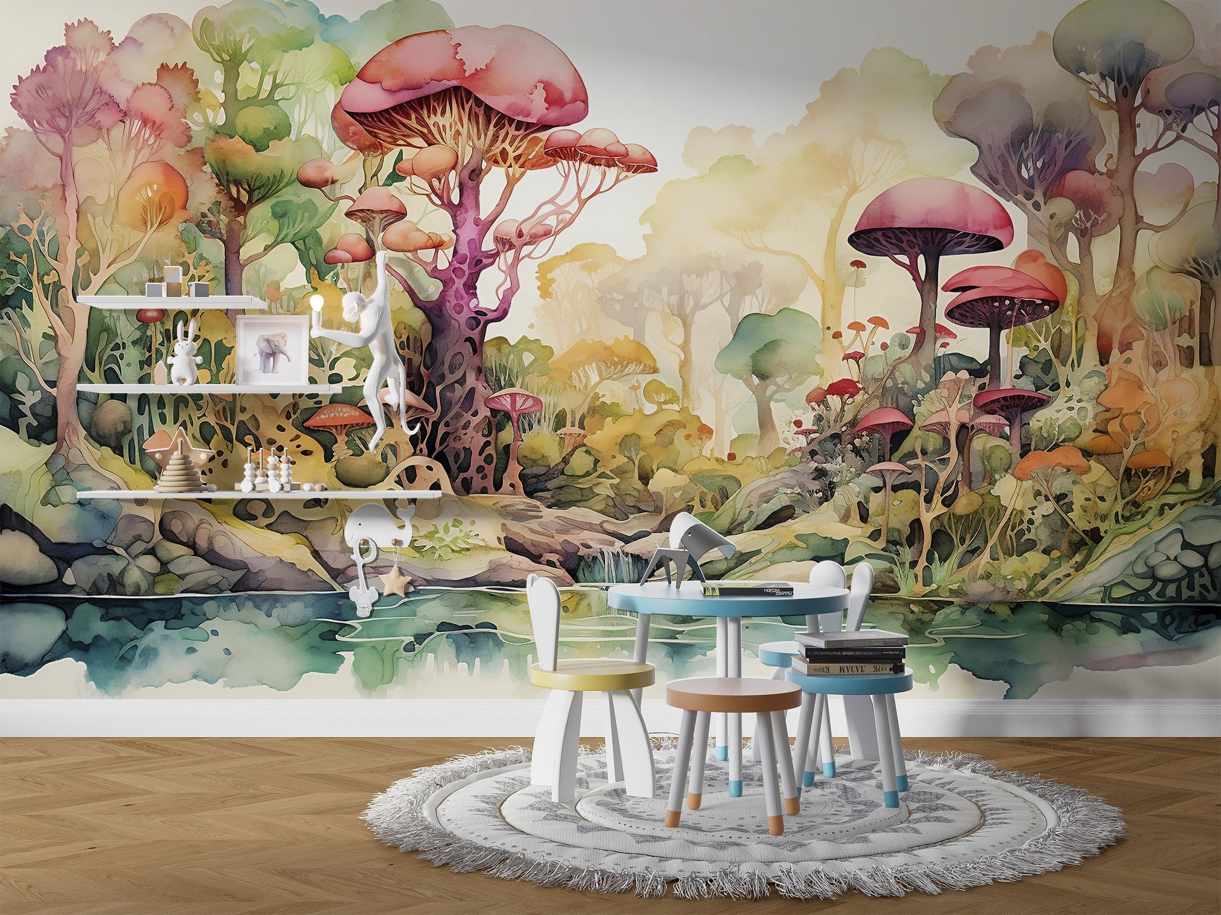 Transform Their Room with Mushroom Forest Wallpaper