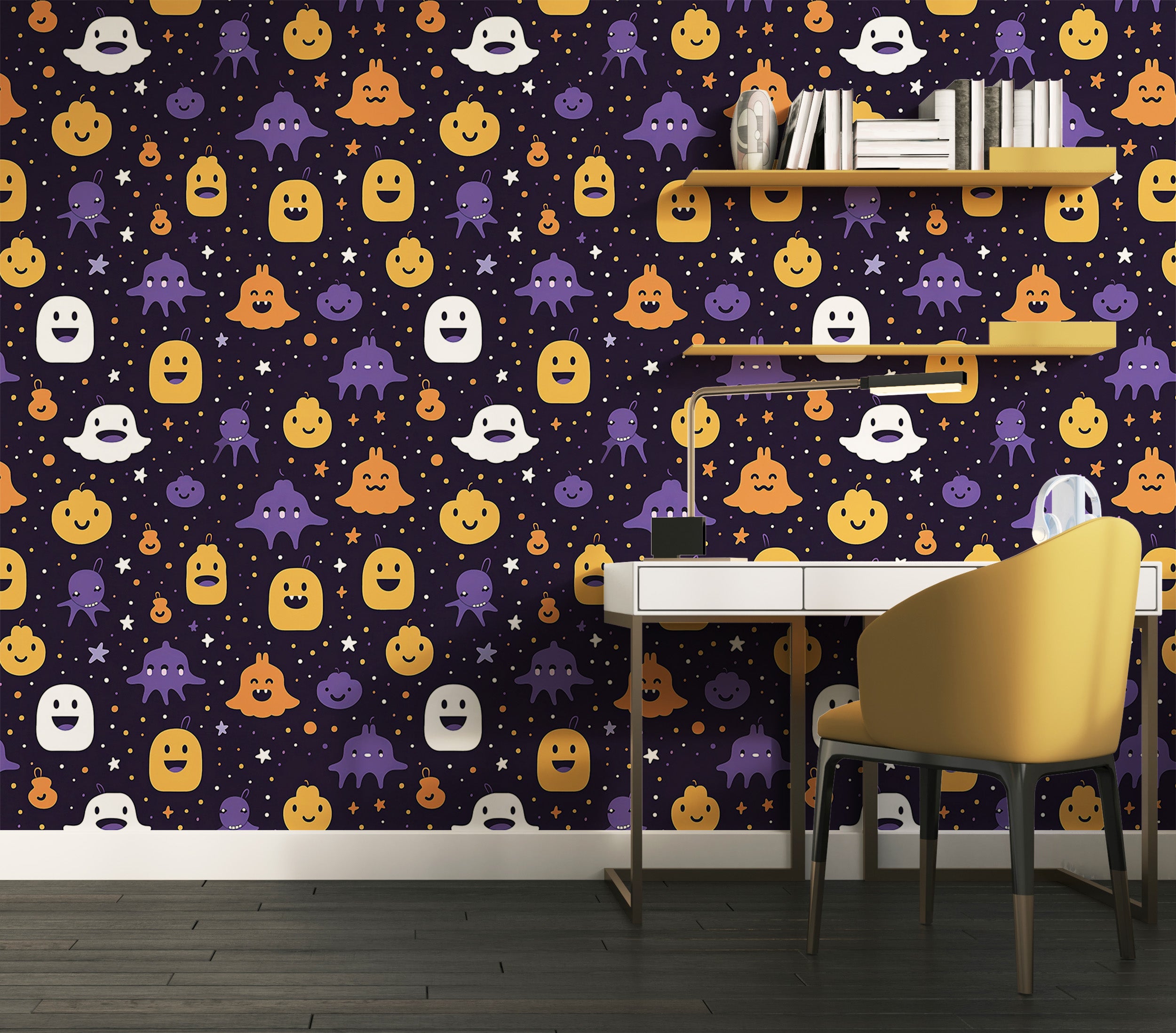 Cute Pumpkins and Ghosts Halloween Wallpaper