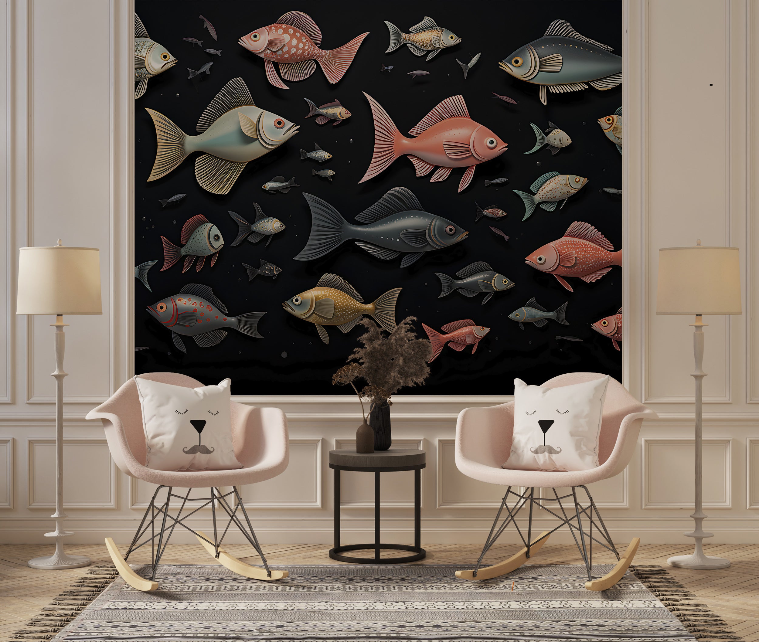 Black and Vibrant Fish Wall Art
