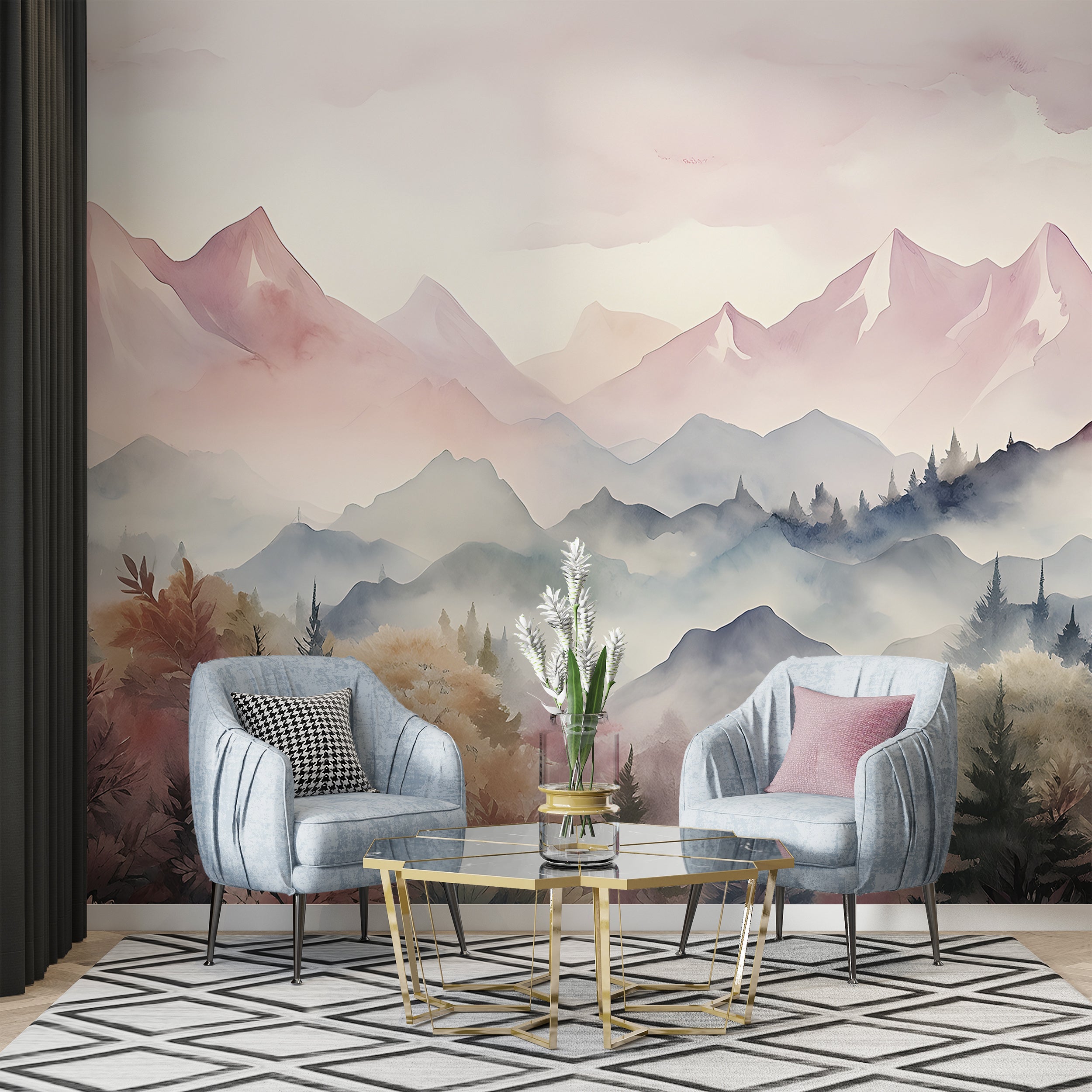Watercolor Mountains Nursery Wallpaper Decor