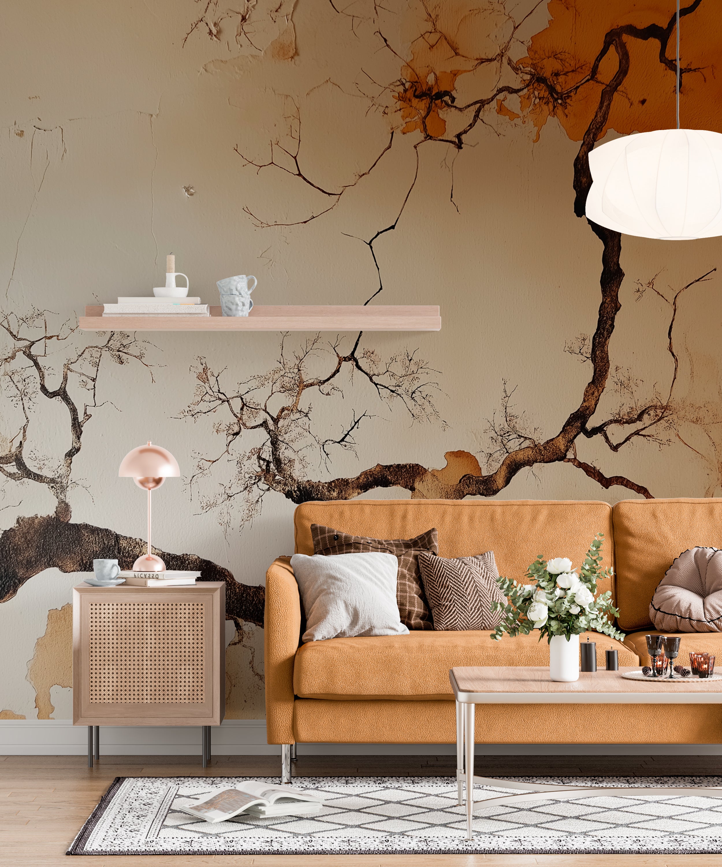 Modern Abstract Crackle Effect Wallpaper – Earthy Tones