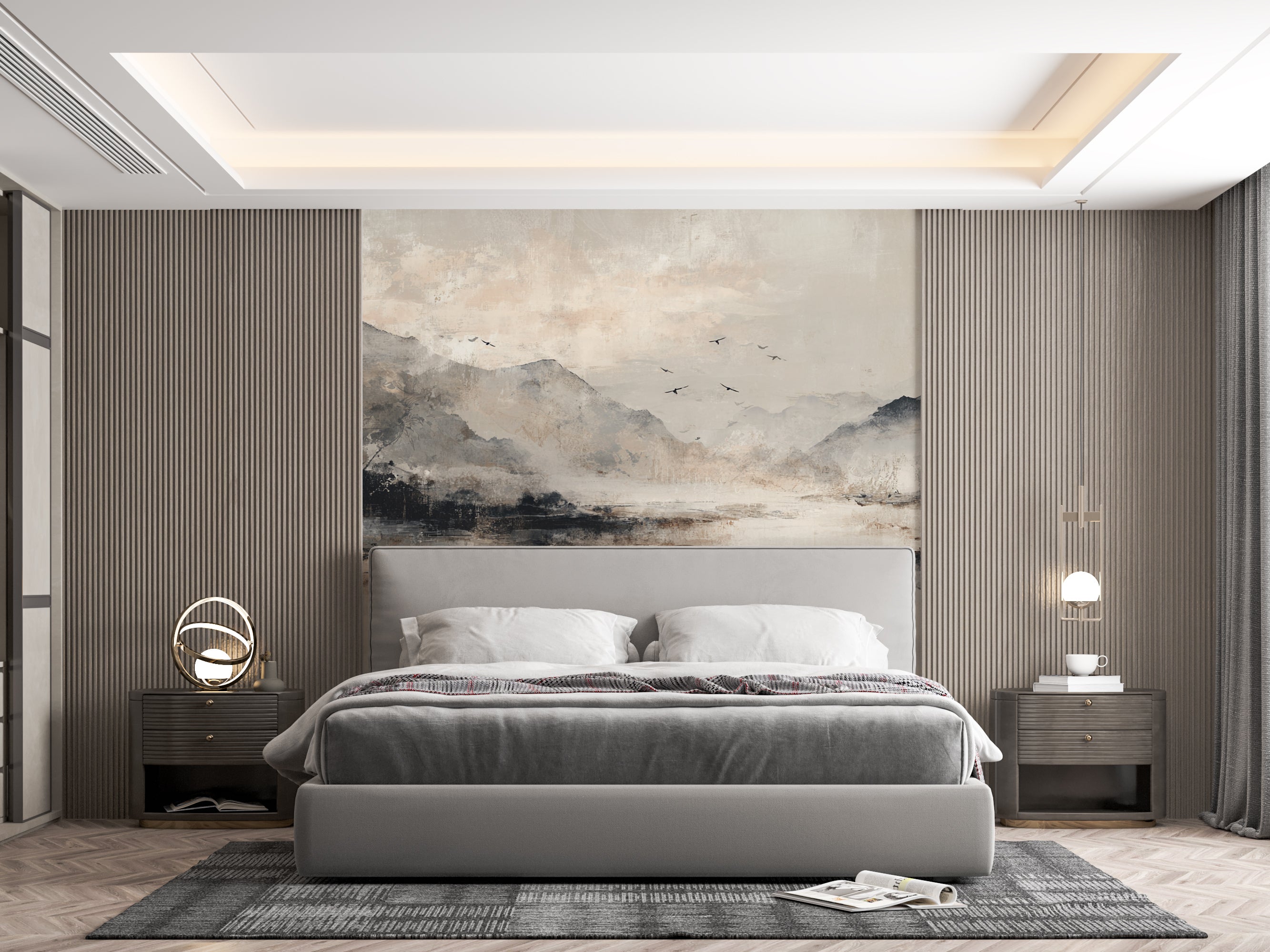 Japandi Zen Minimalist Wallpaper Mountain Art in Earth Tones