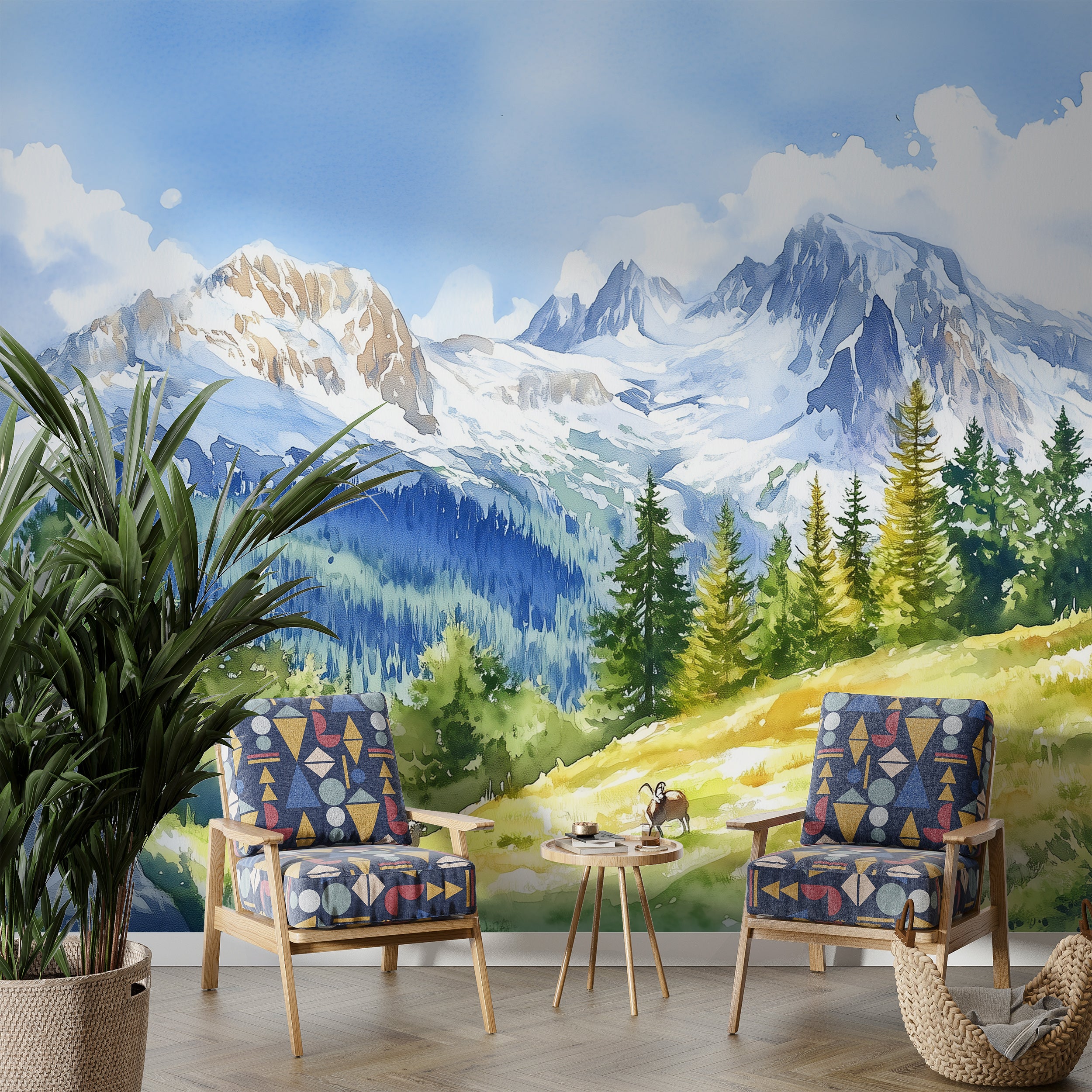 Rocky Mountains Wallpaper, Peel and Stick Snowy Mountain and Green Valley Mural, Colorado Wild Nature Scenic Decor