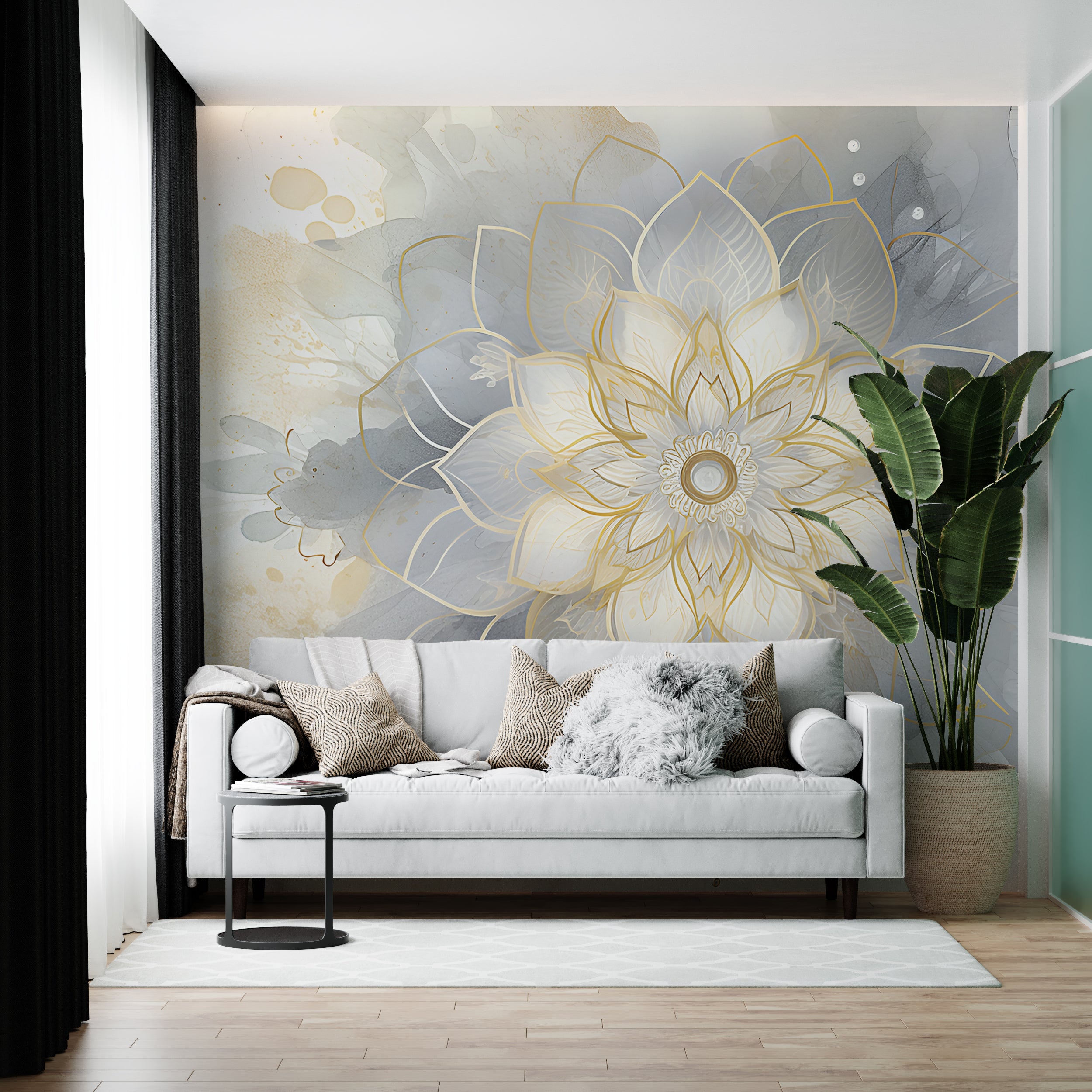 Contemporary Gray Floral Wallpaper