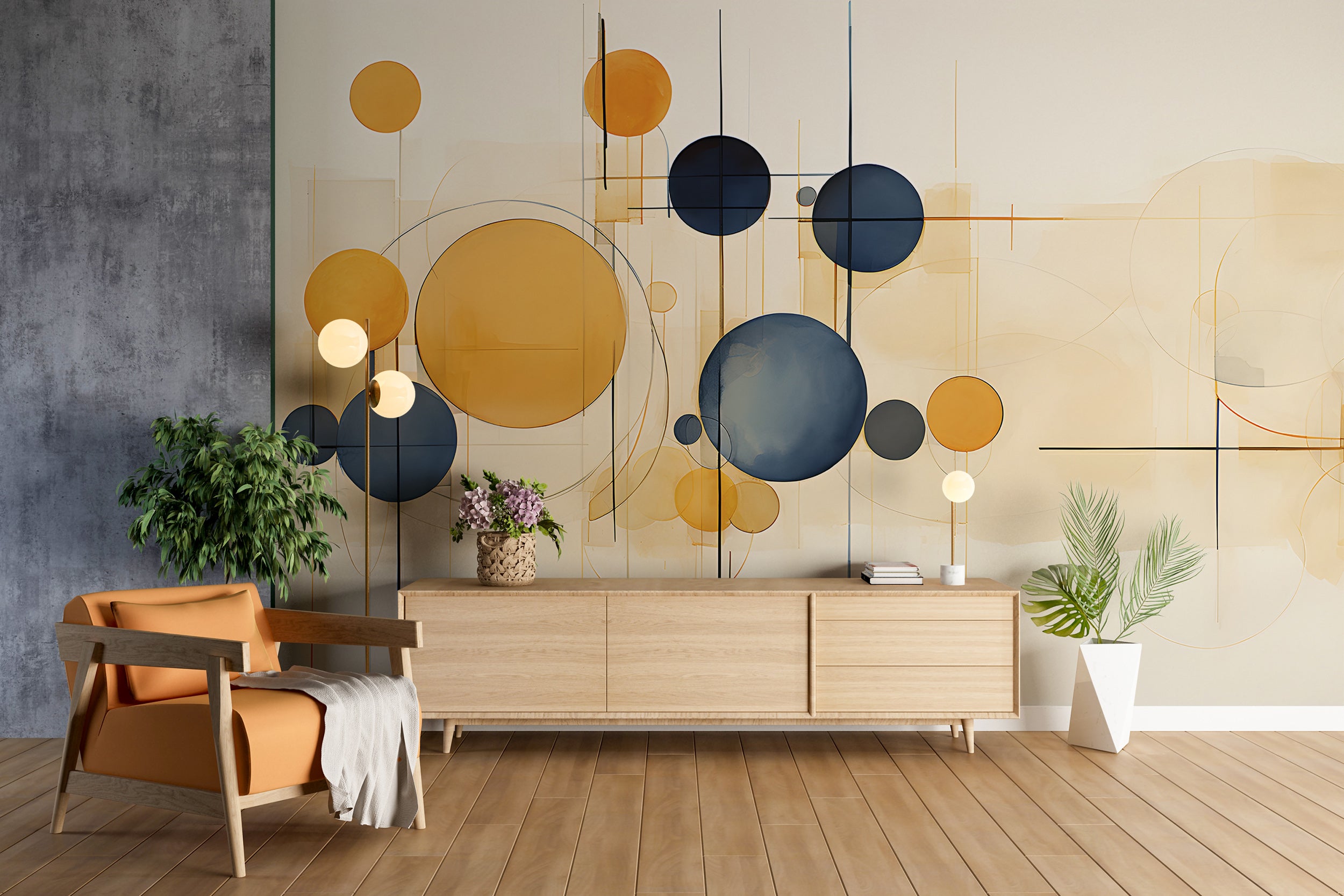 Vibrant Orange and Blue Circles Wallpaper