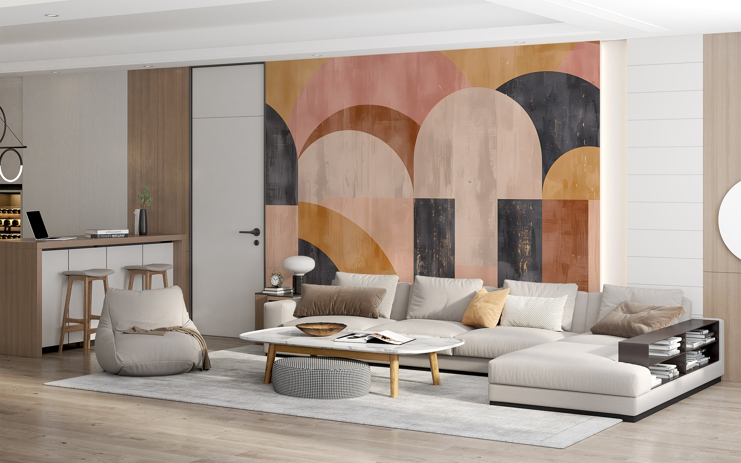 Geometric Wall Mural, Abstract Art Deco Wallpaper, Peel & Stick Modern Mural, Removable Pastel Colours Decal, Self-adhesive Shaped Wallpaper
