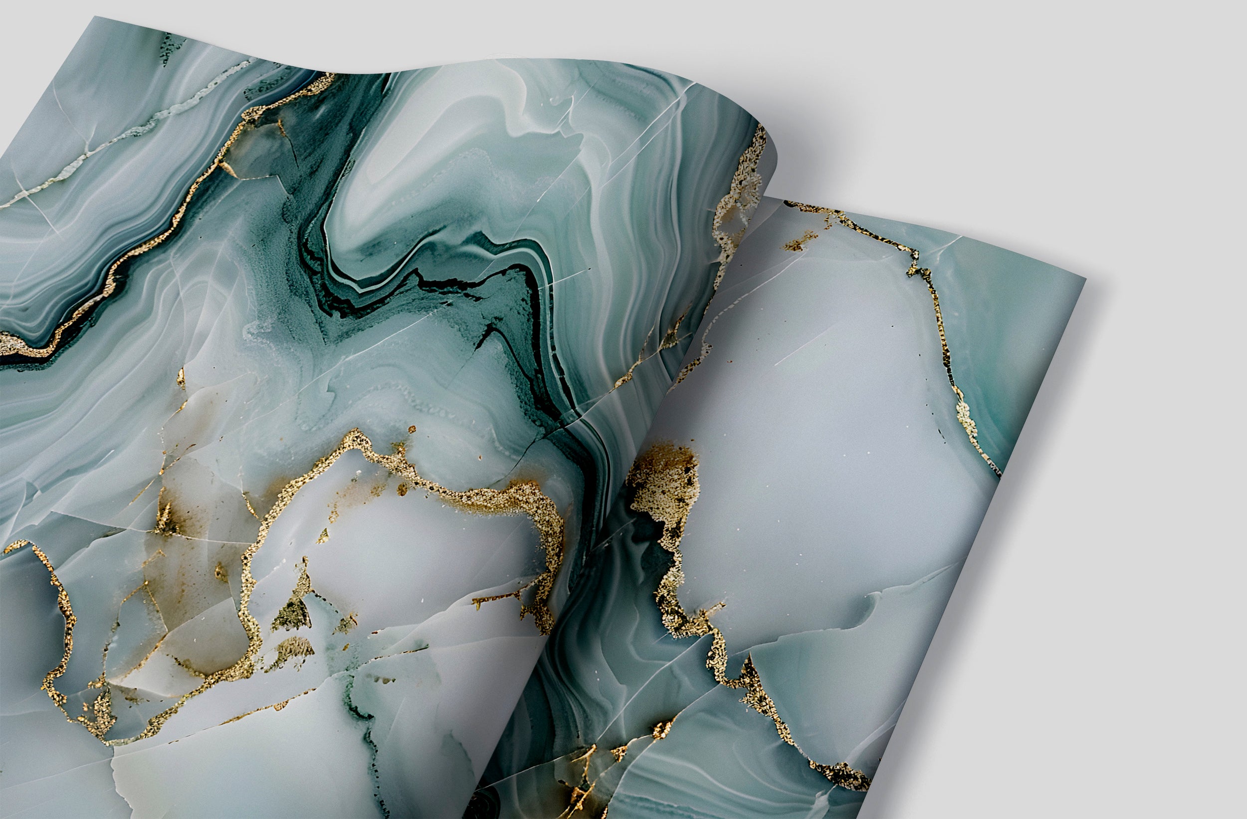 Mint Grey and Gold Alcohol Ink Mural, Peel and Stick Marble Texture Wallpaper, Abstract Green and Grey Stone Wall Decor, Removable Unique Art