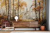 Birch Grove Wall Mural, Autumn Forest Wallpaper, Peel and Stick Orange Forest Art, Removable Colorful Nature Wall Decor