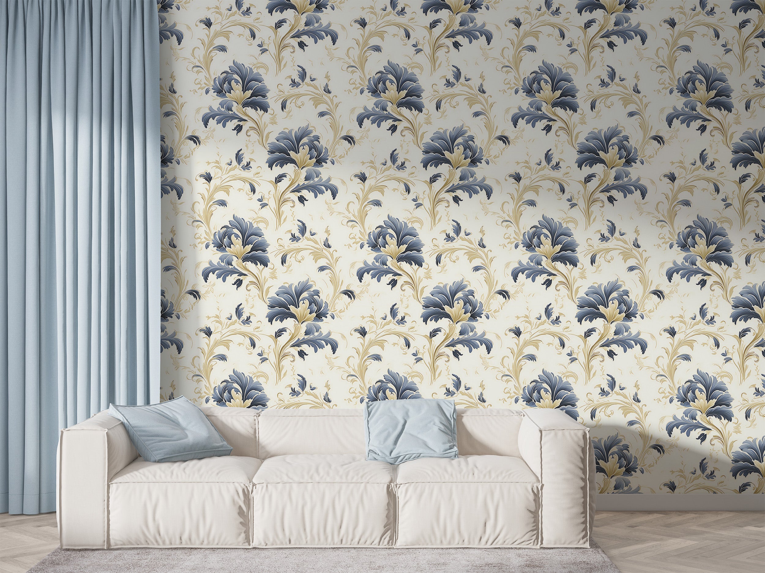 Enhance Decor with Beige and Blue Floral Wall Decal