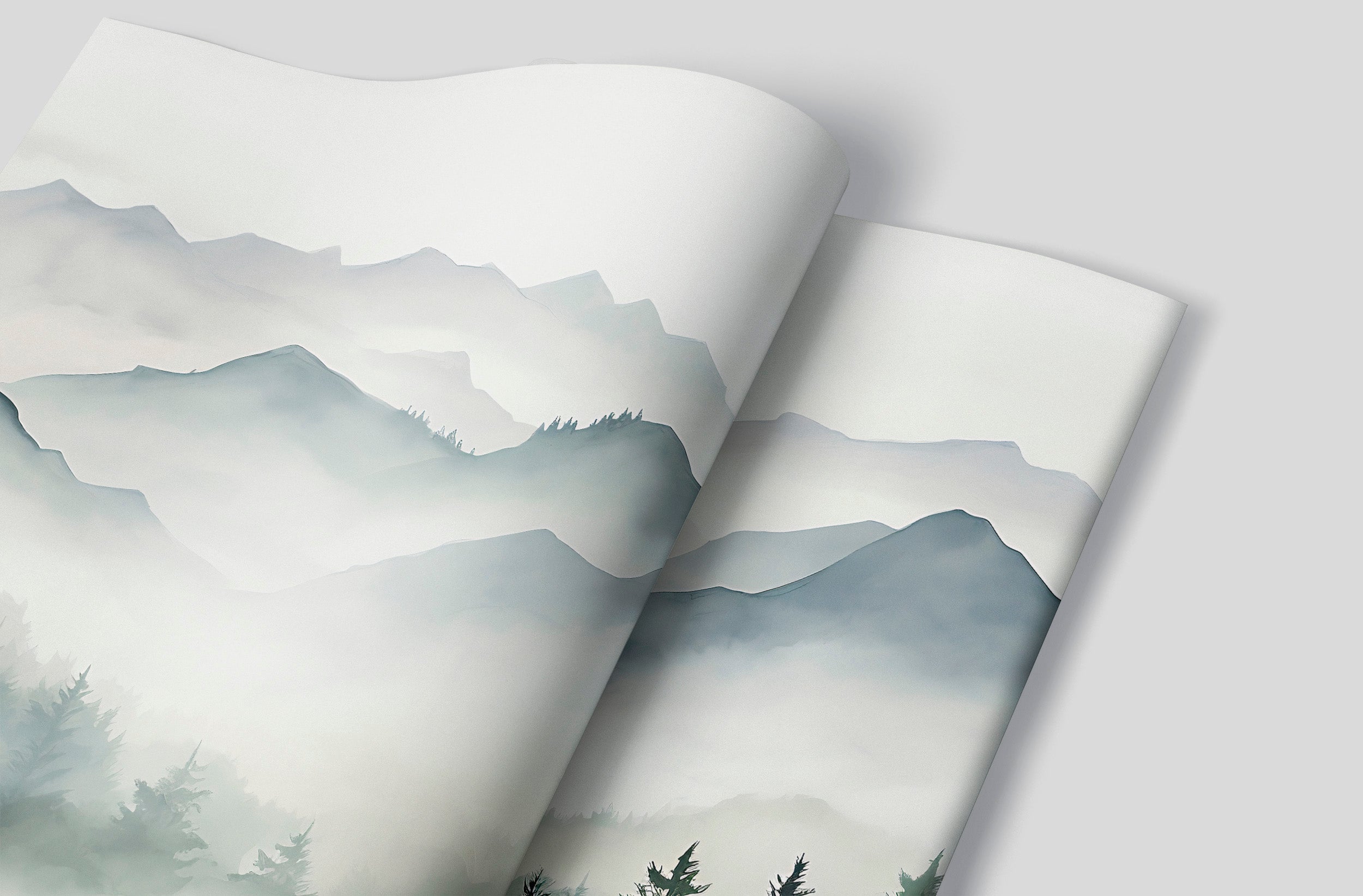Effortless Application of Foggy Mountains Mural