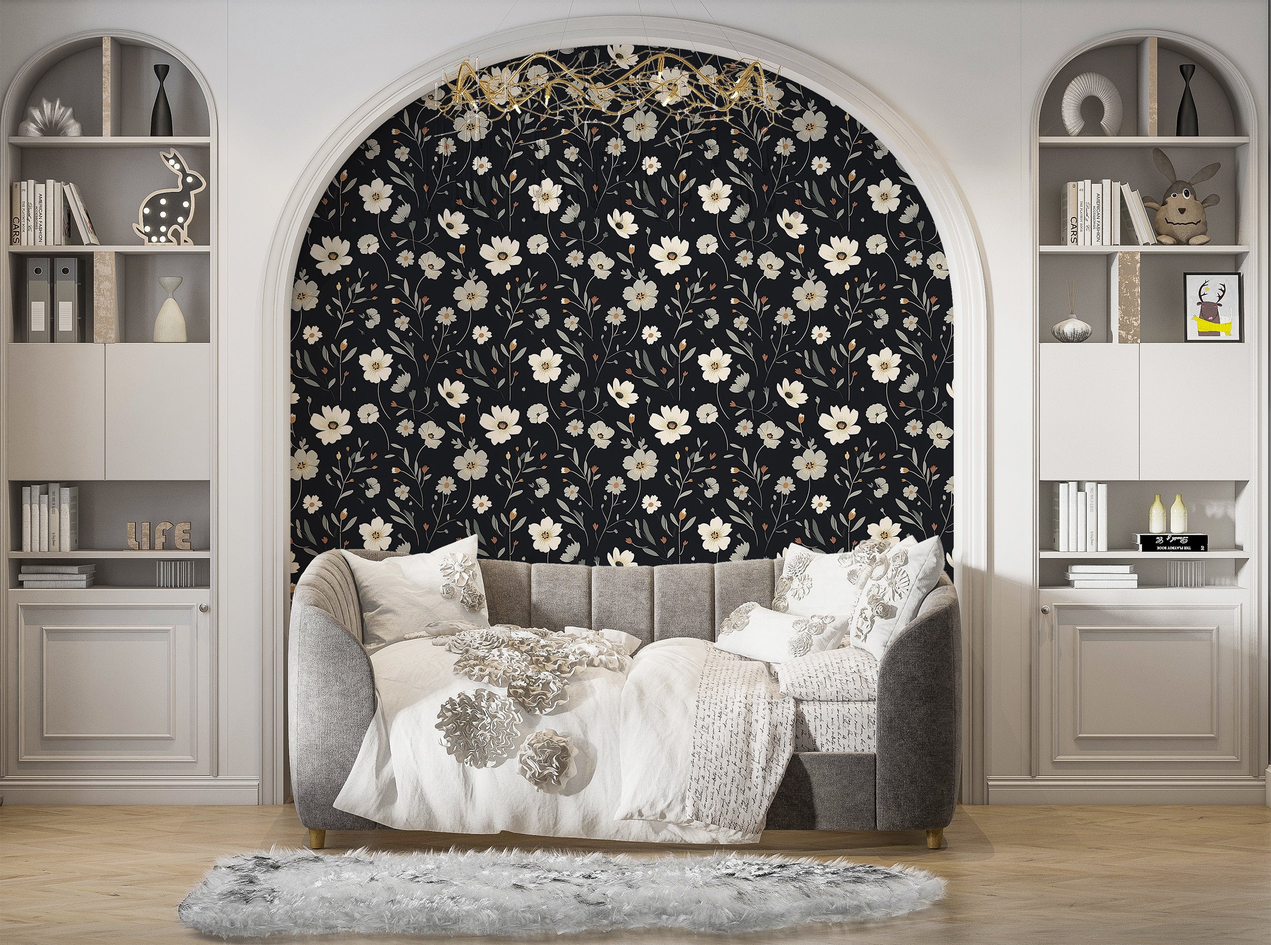 Captivating Black and White Flower Wall Covering