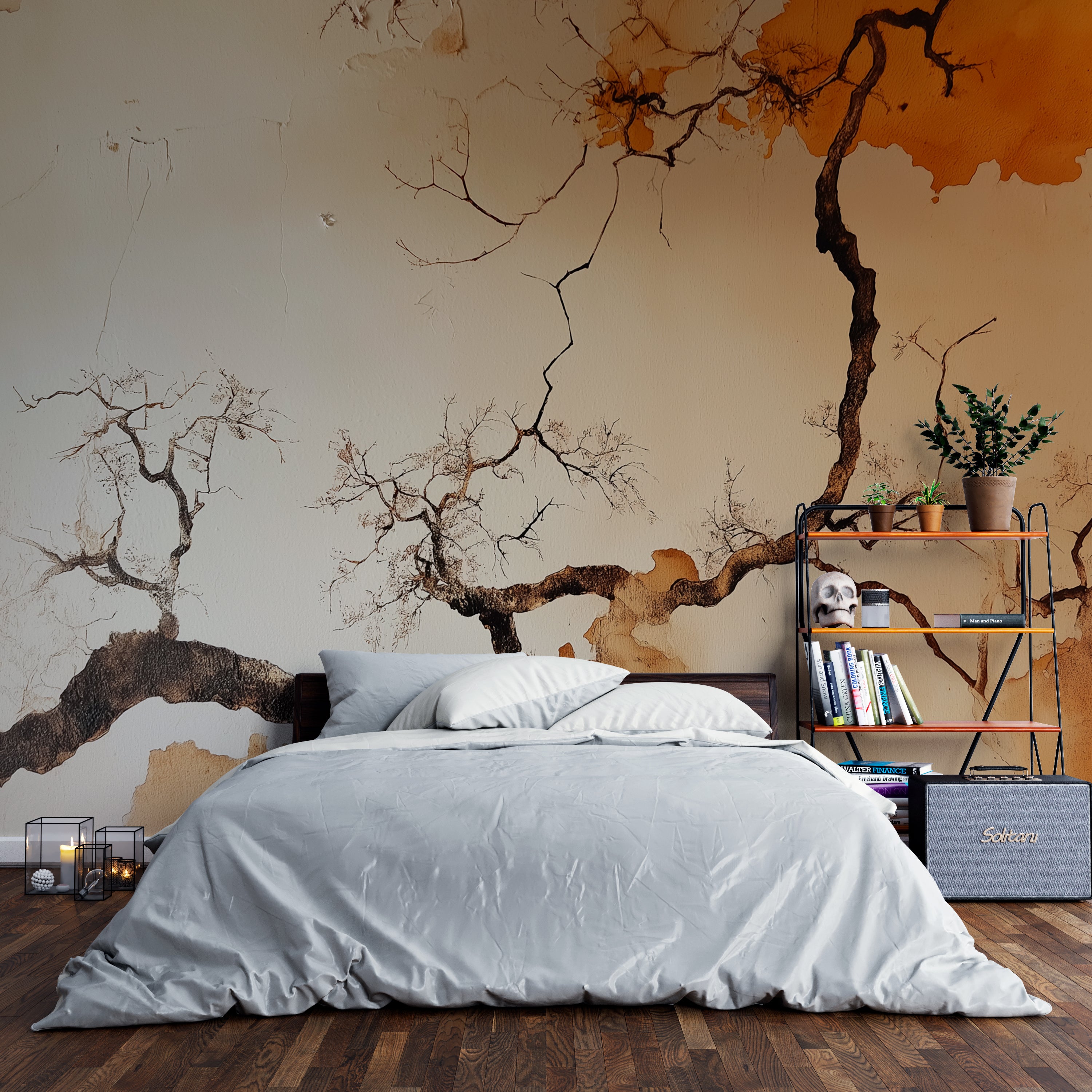 Modern Abstract Crackle Effect Wallpaper – Earthy Tones