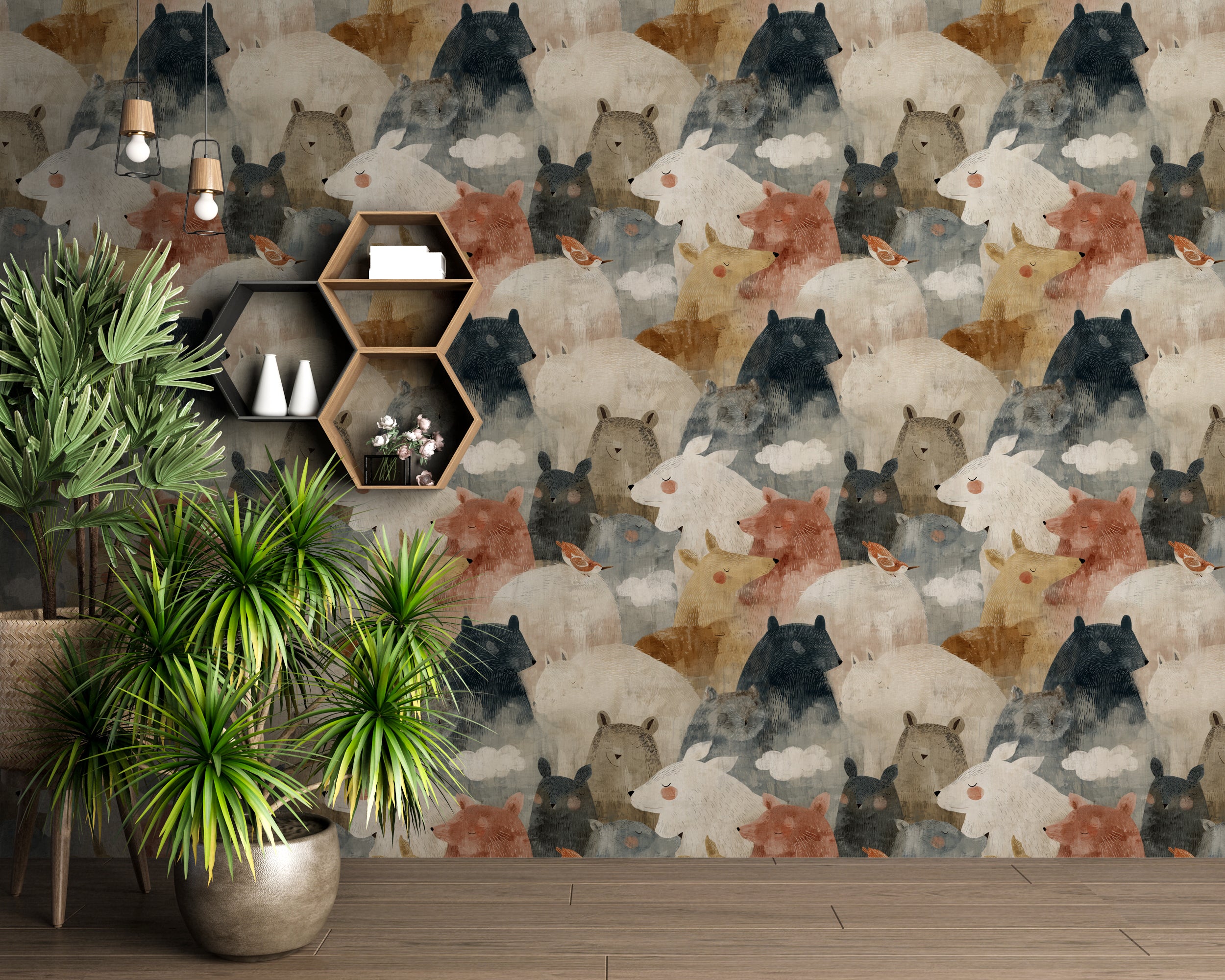 Cute bear and deer  pattern illustration