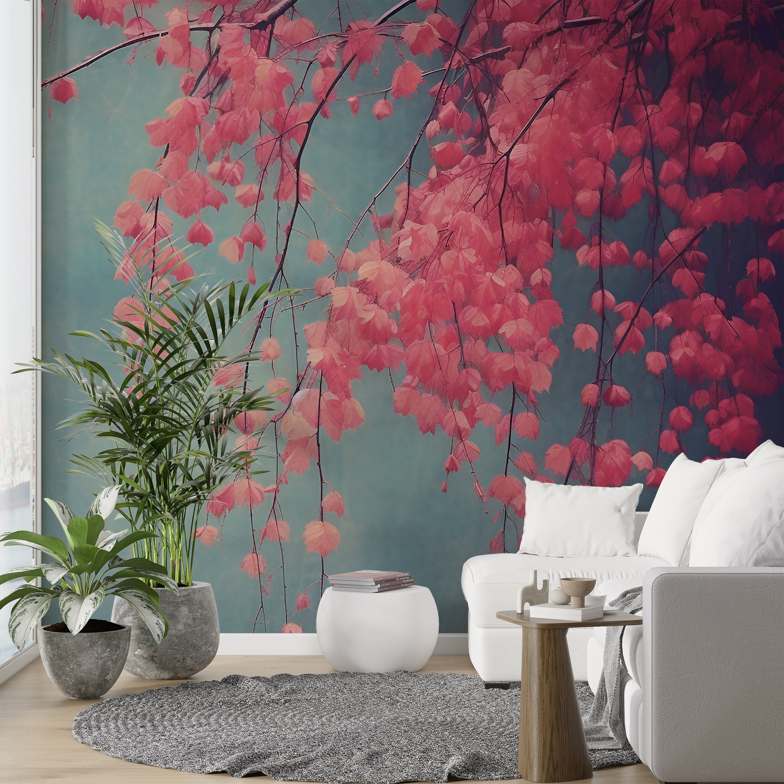 Serene Blue and Pink Floral Mural