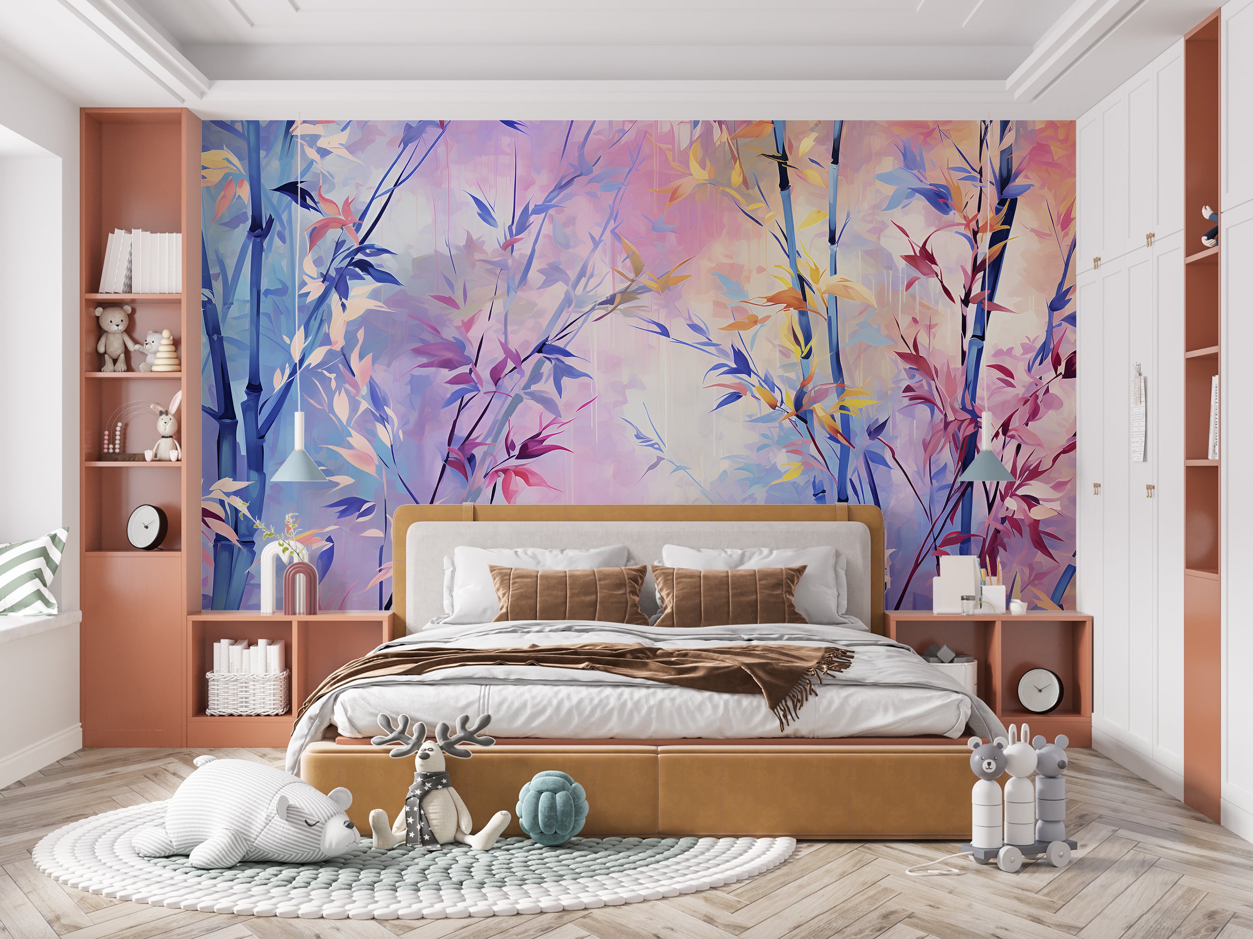 Blue and Pink Floral Wallpaper Elegance