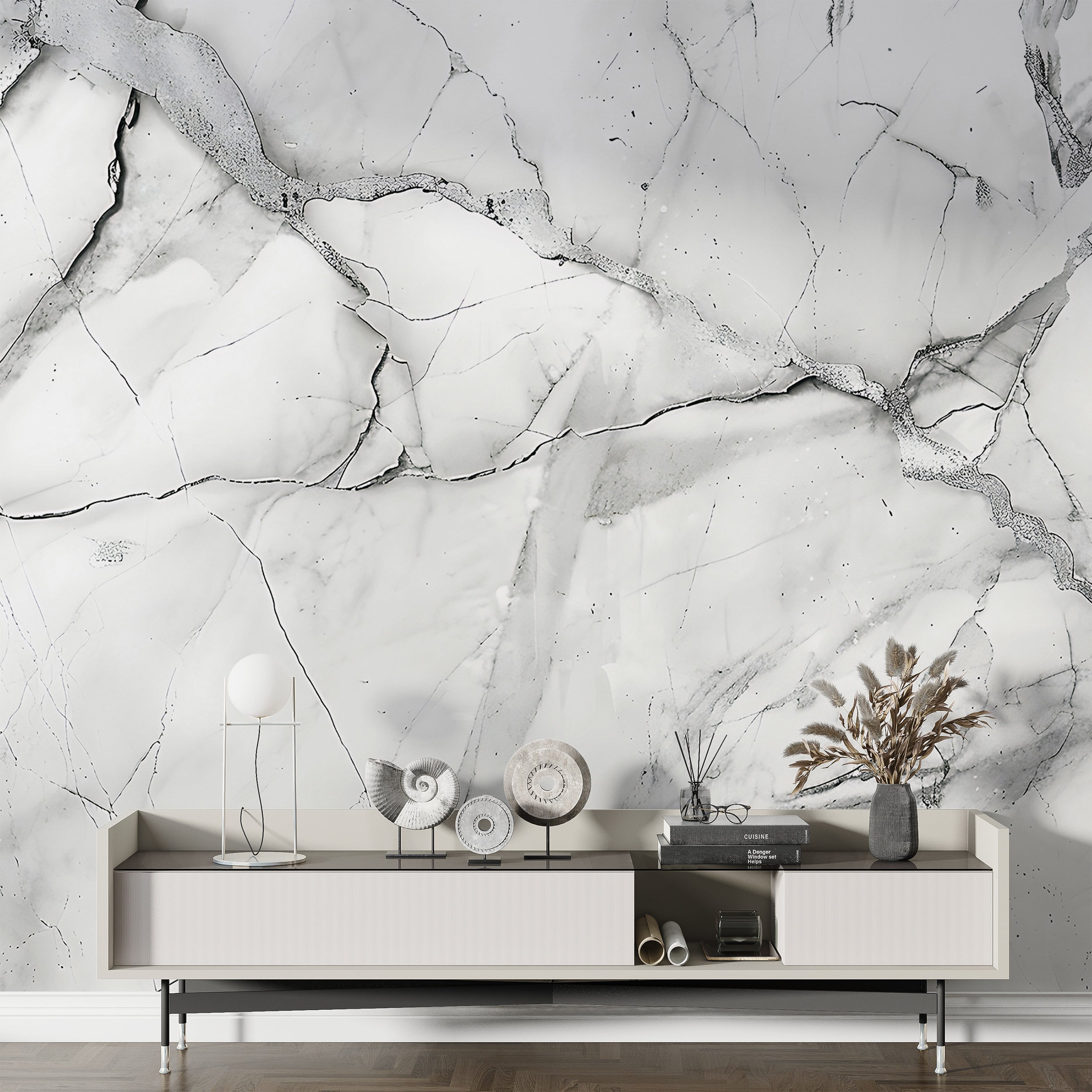 White and Grey Marble Wallpaper, Self-adhesive Natural Marble Wall Mural, Removable Modern Stone Texture Wall Decal, Luxury Decor