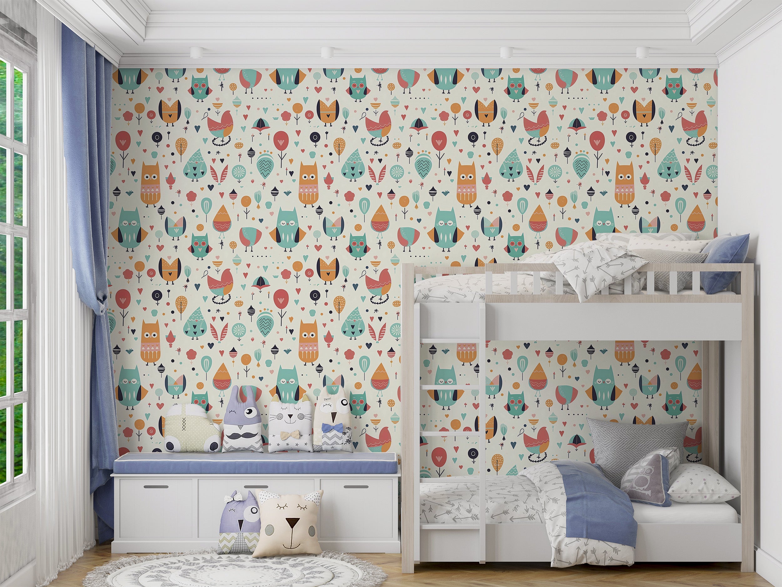 Imaginative Nursery Ambiance with Owl Pattern Wallpaper