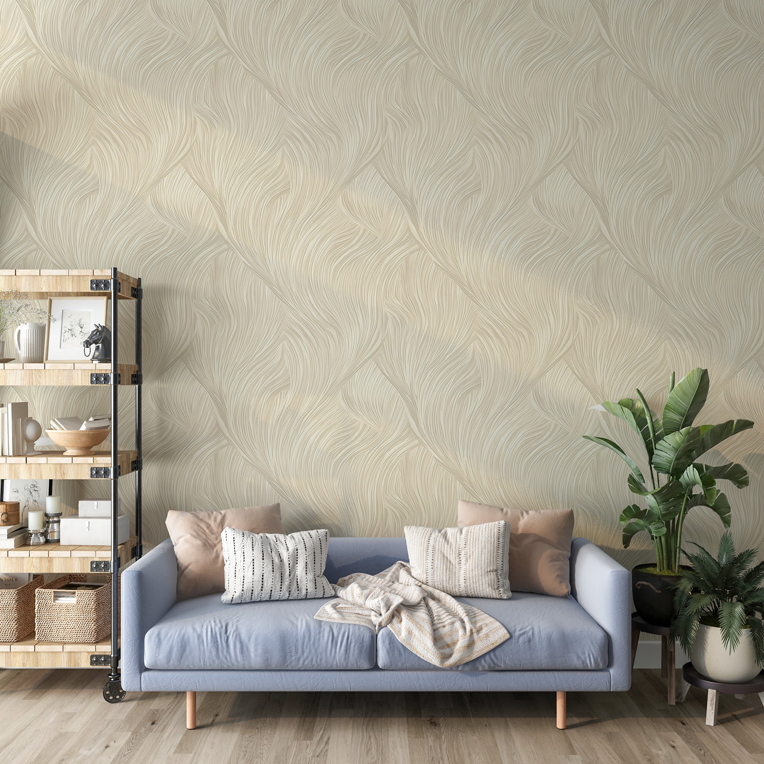 Beige Waves Wallpaper for Serene Room Ambiance