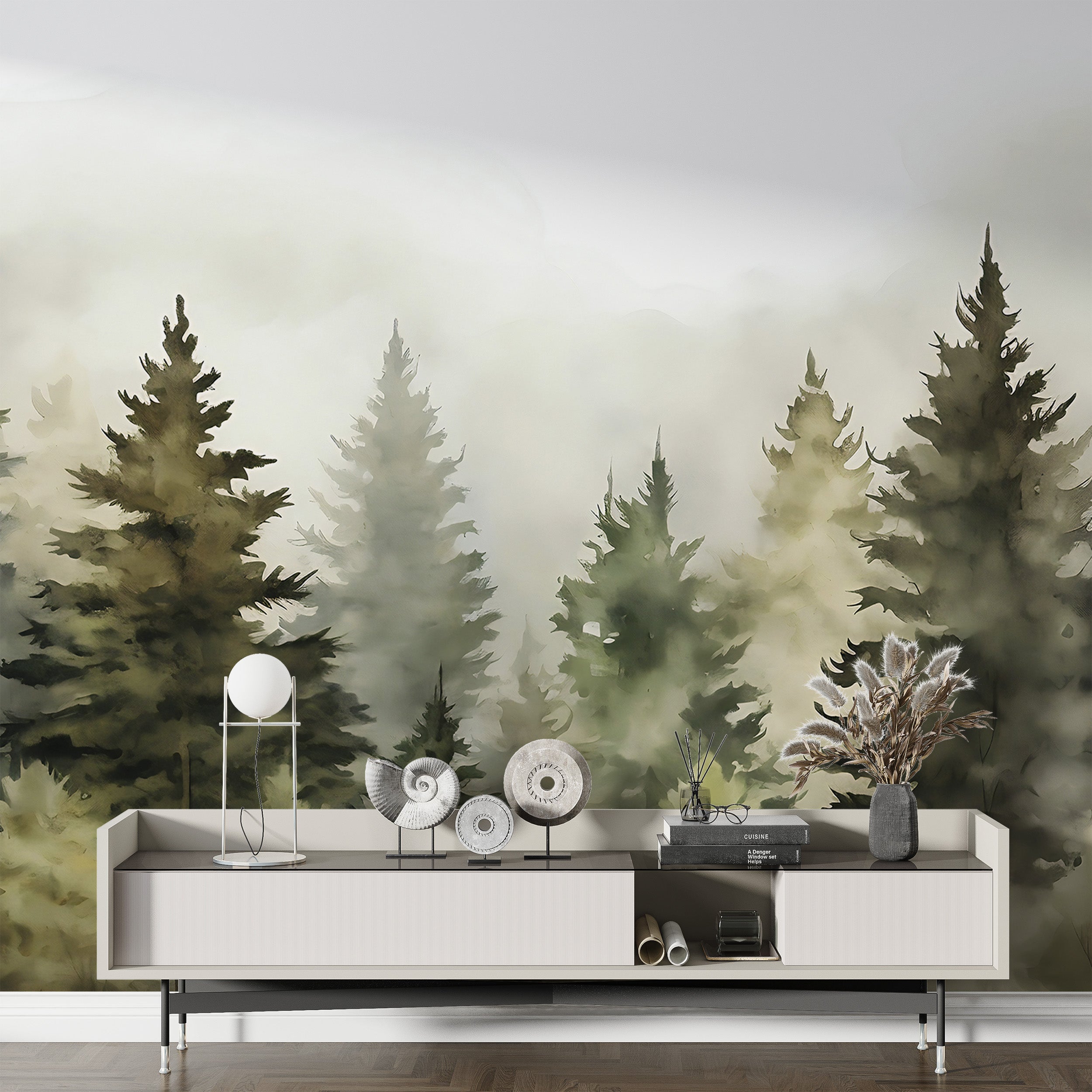 Effortless Application of Self-Adhesive Forest Mural
