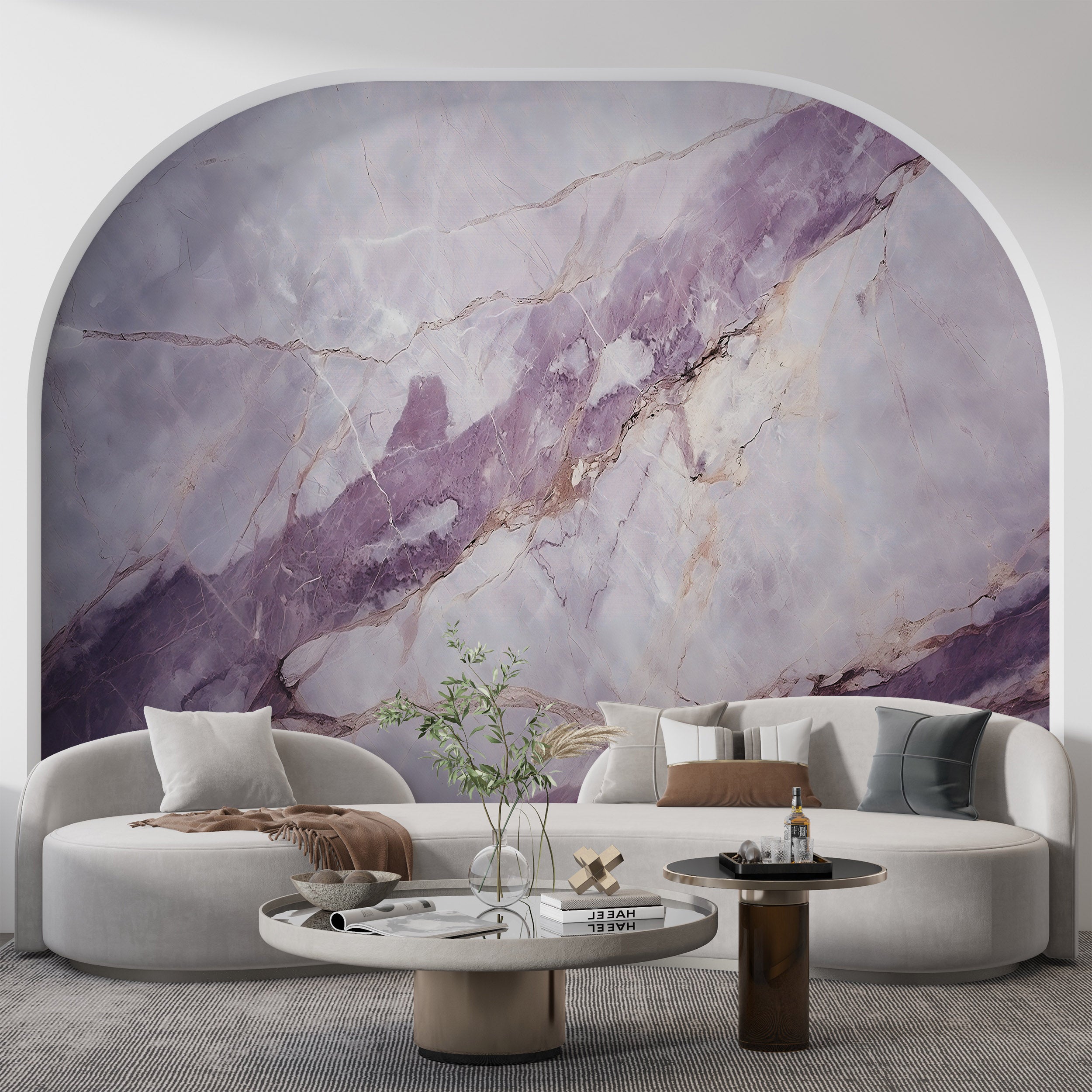 Delicate Veining Patterns in Pink and Grey Marble Removable Wallpaper