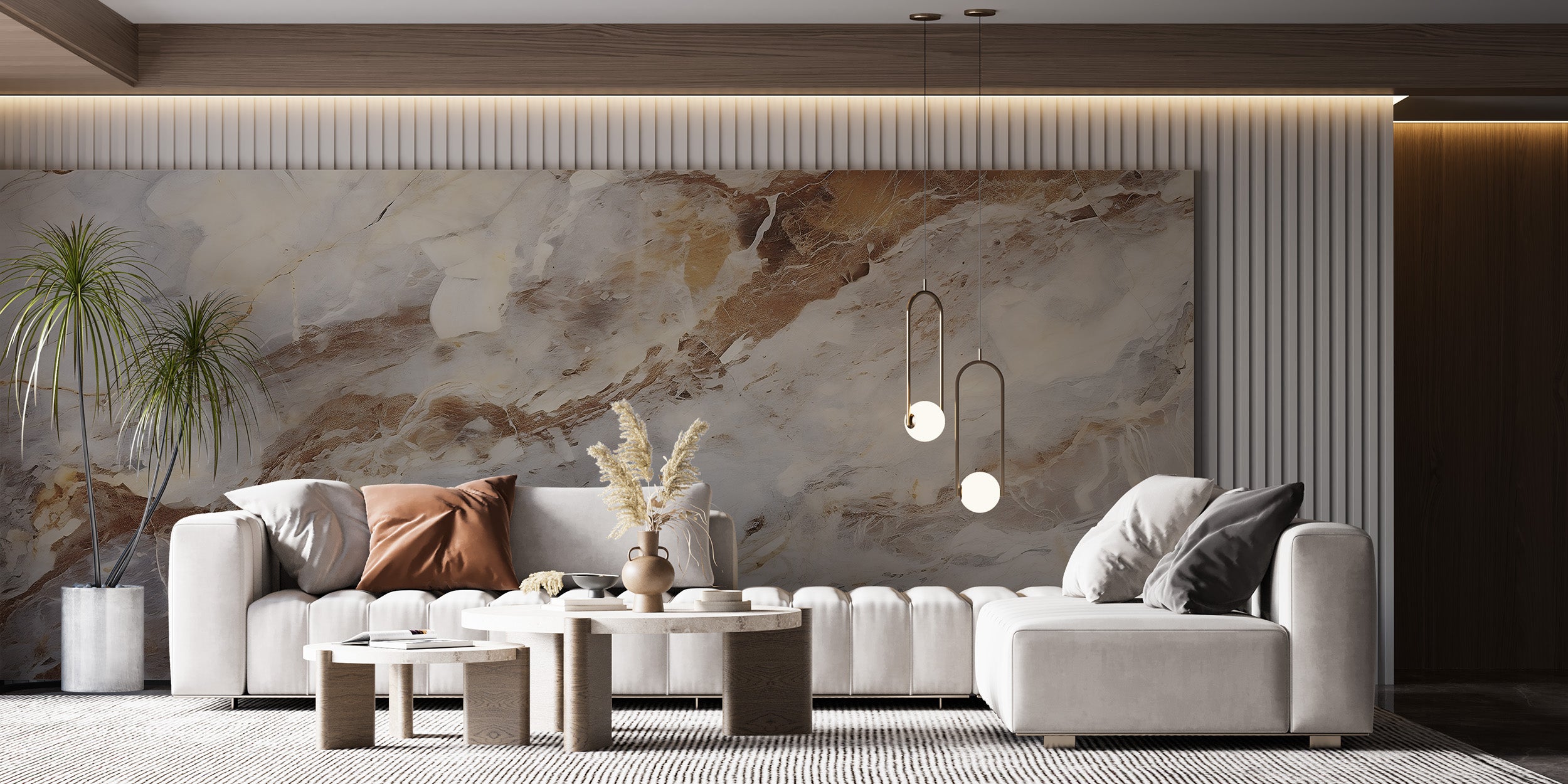 Effortless Application Process of Brown and Grey Marble Mural for Homes
