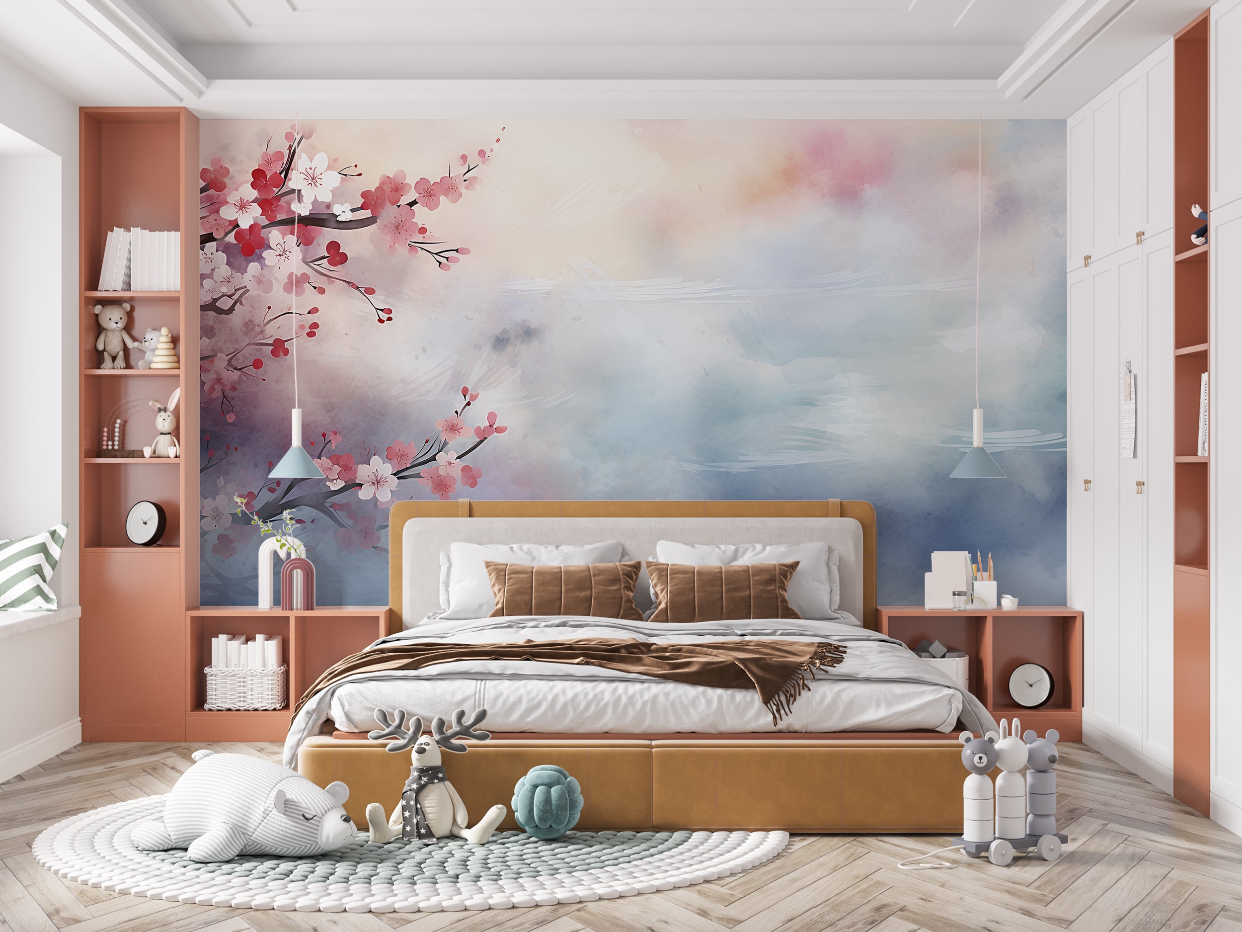 Japanese Style Pink Floral Wallpaper