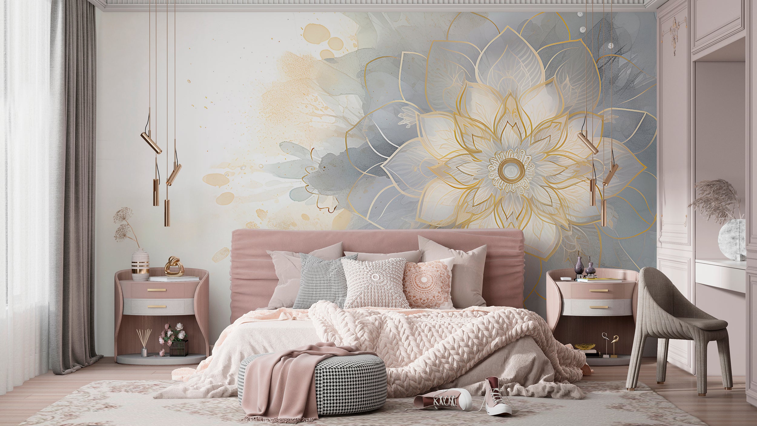 Artistic Lotus Flower Peel And Stick Mural