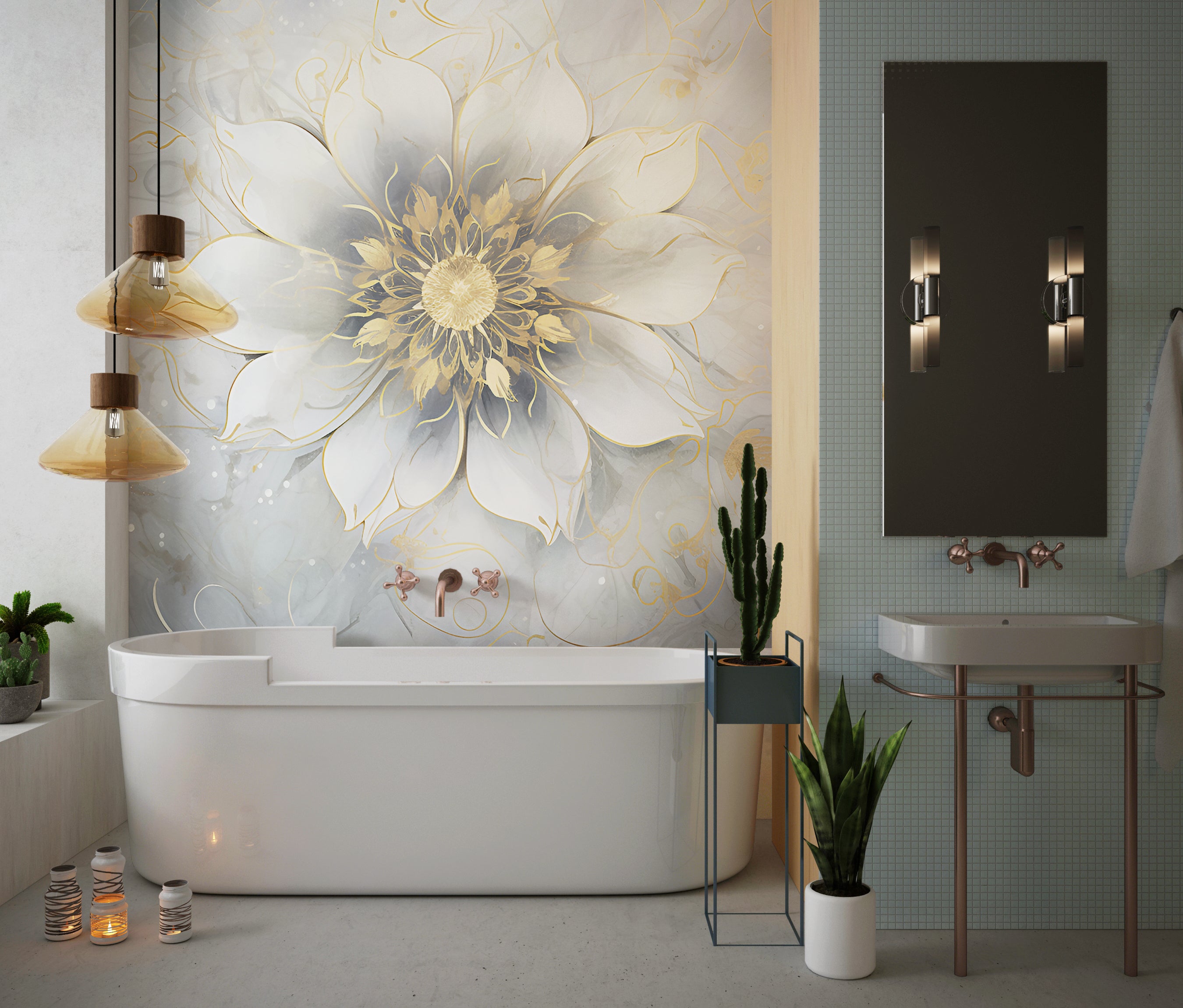 Artistic Mandala and Lotus Home Wallpaper