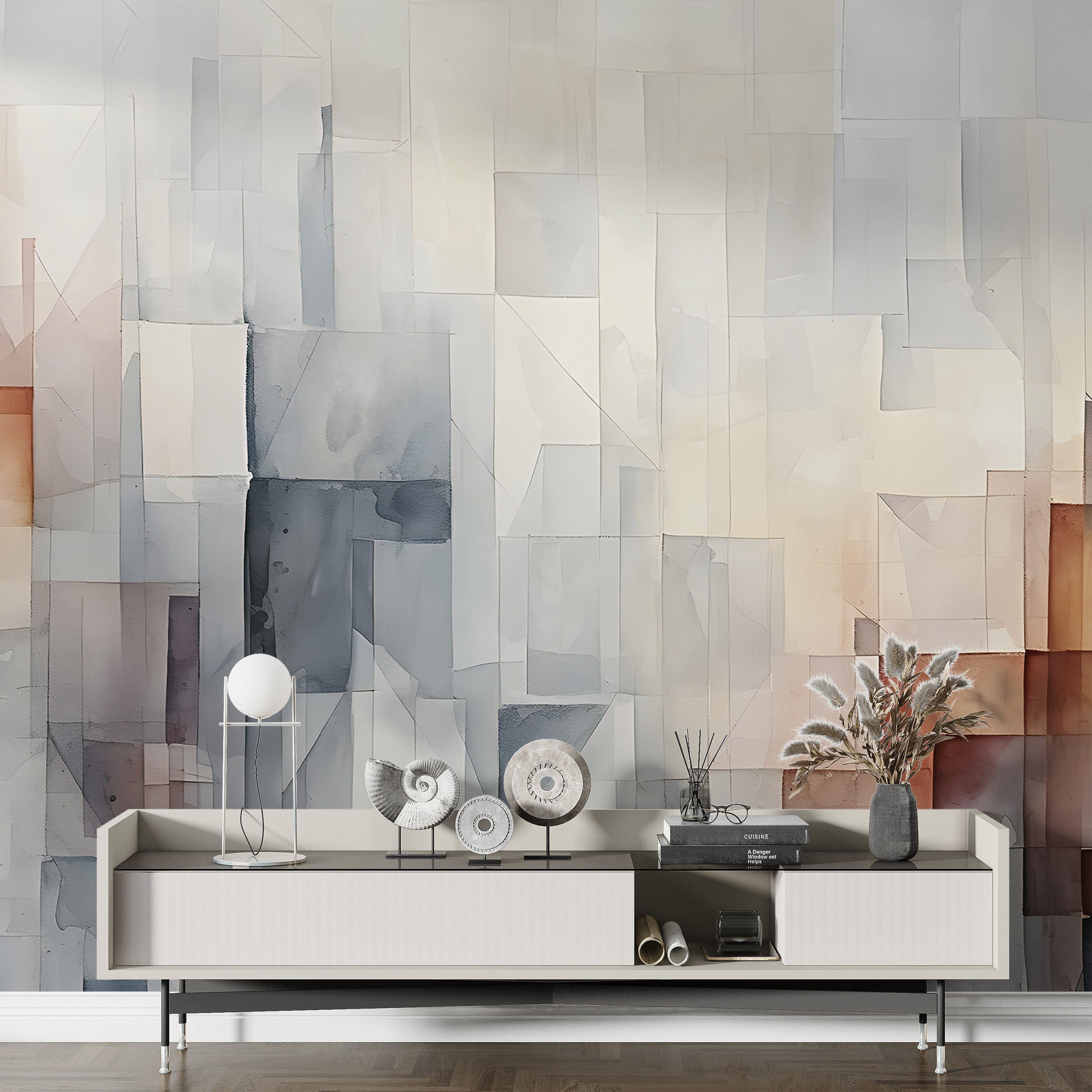 Contemporary Grey and Beige Geometric Wallpaper