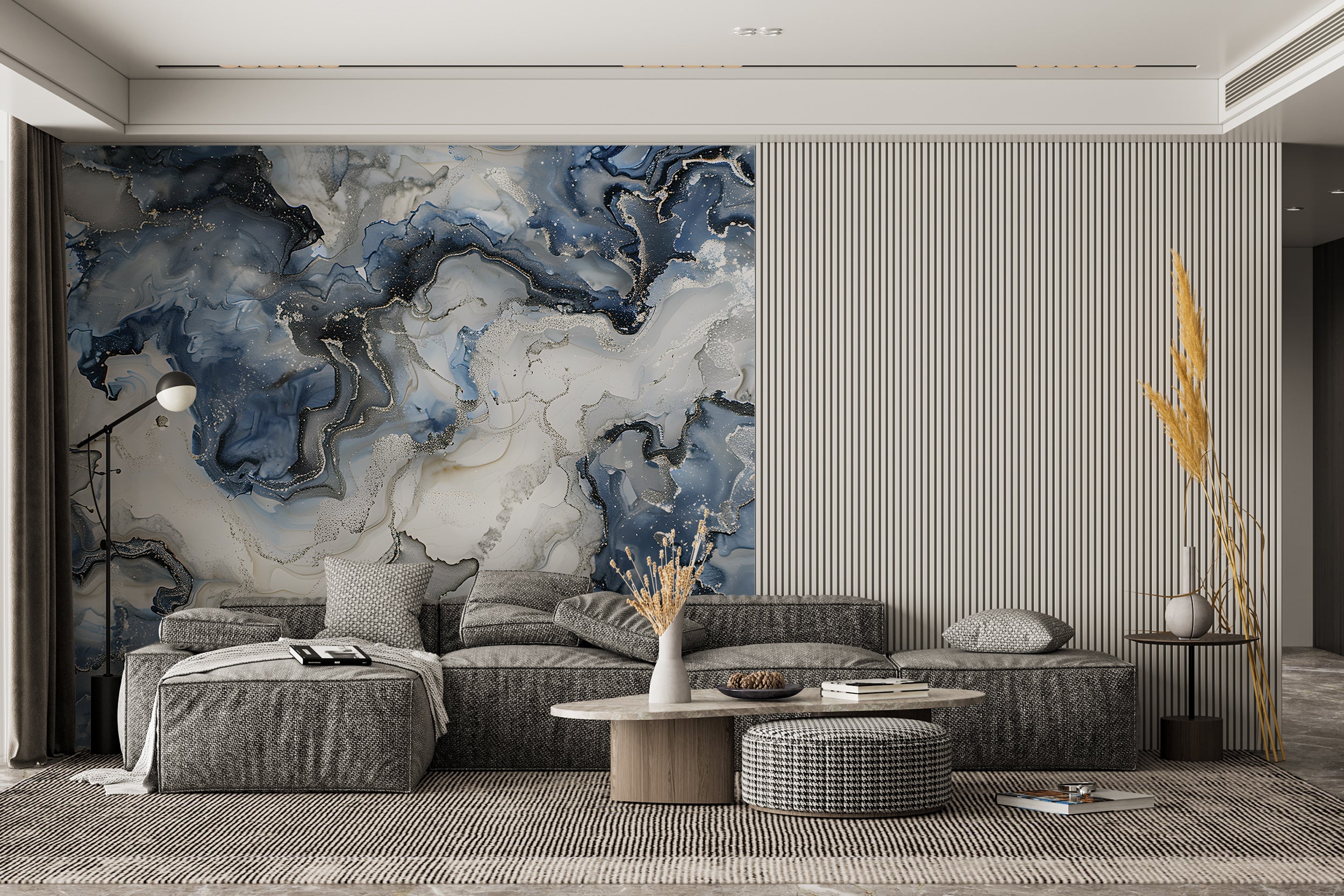 Blue and White Marble Wallpaper, Alcohol ink wall mural, Abstract Peel and Stick Stone Wallpaper, Blue & Silver Removable Modern Art