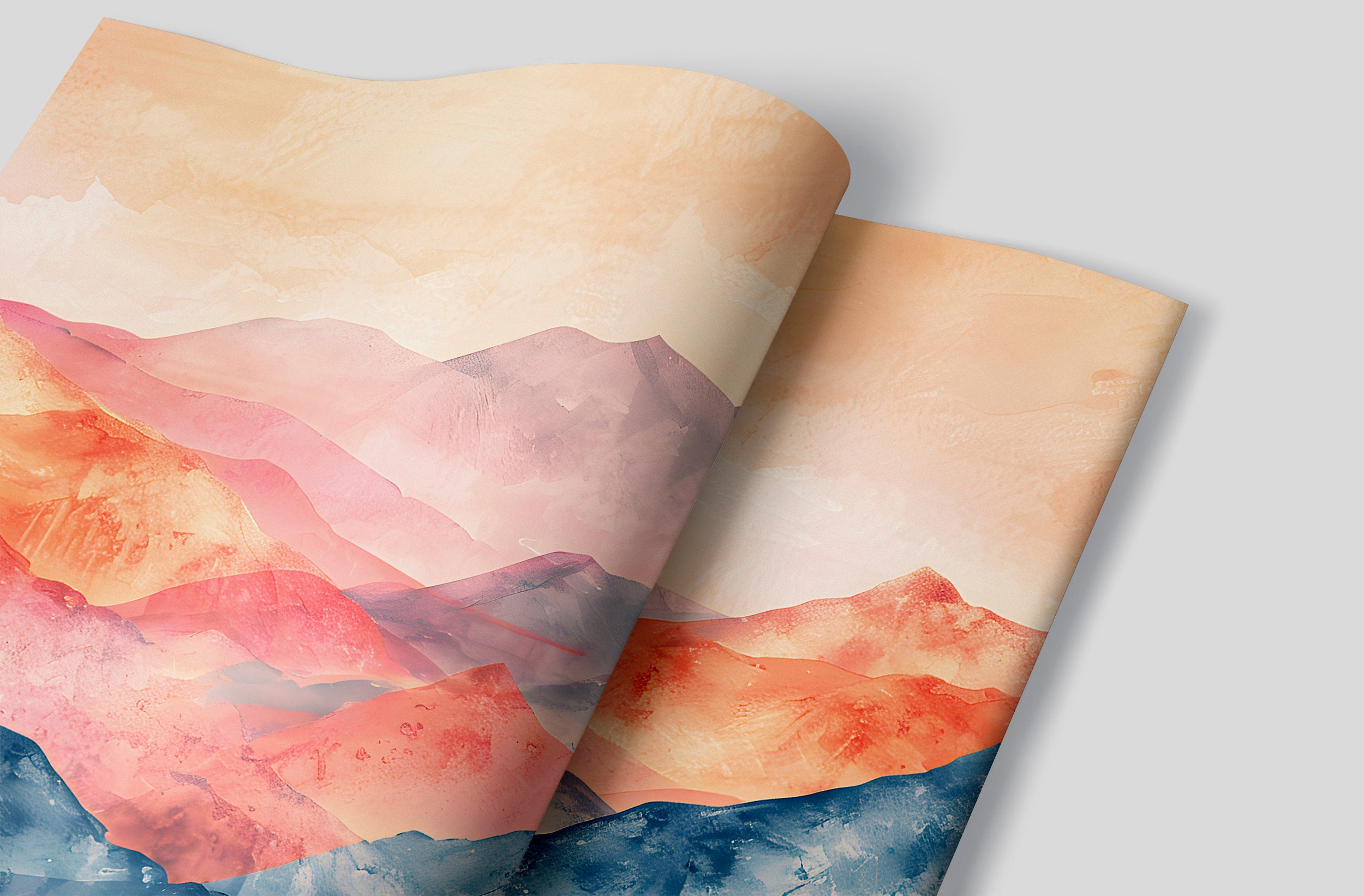 Abstract Mountains Mural, Colorful Peel and Stick Mountain Landscape Wallpaper, Watercolor Modern Style Removable Wall Mural, Custom Size Art