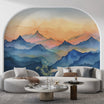 Mountain Sunset Mural, Pastel Blue and Orange Mountains Landscape, Peel and Stick Watercolor Nursery Wall Decor, Custom Size Unique Art