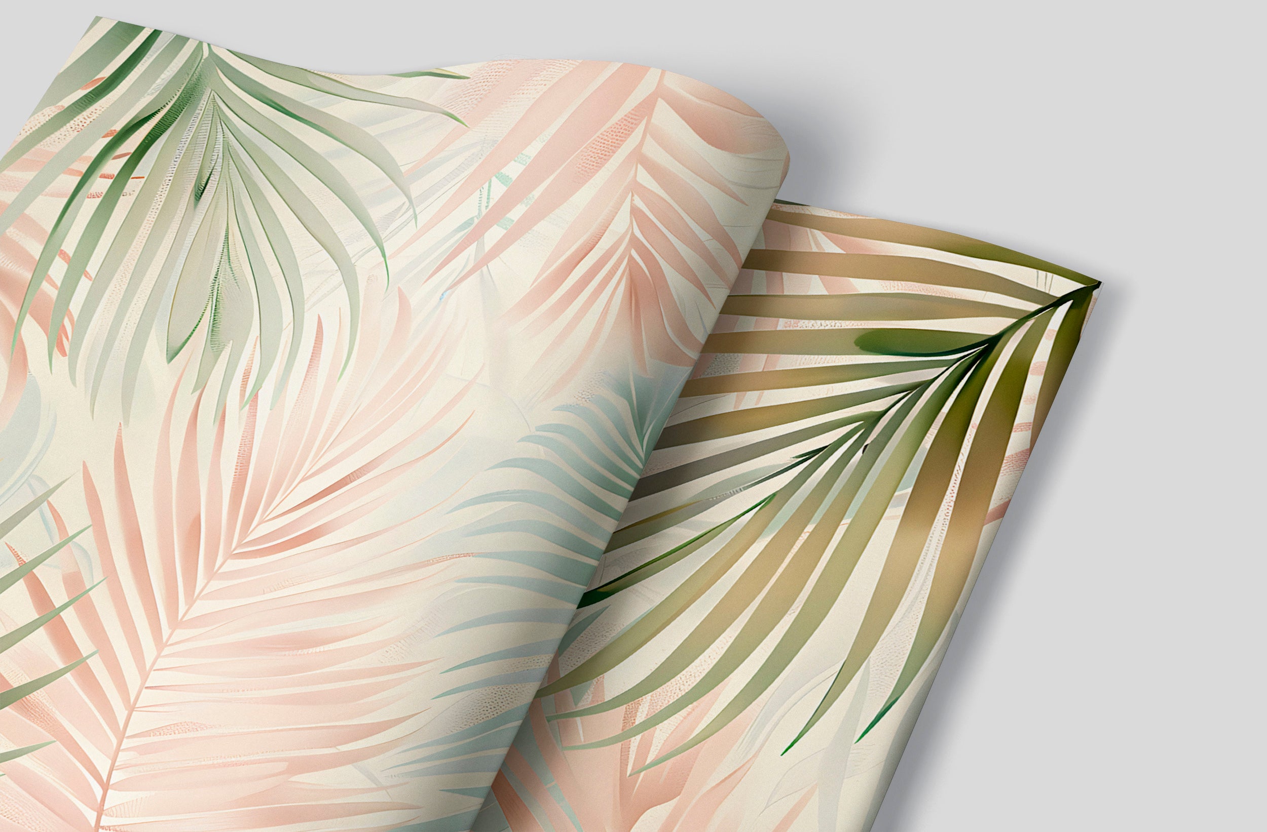 Colorful Palm Leaf Mural, Pastel Colors Tropical Wallpaper, Peel and Stick Nursery Botanical Wall Decal, Custom Size Removable Wall Decor