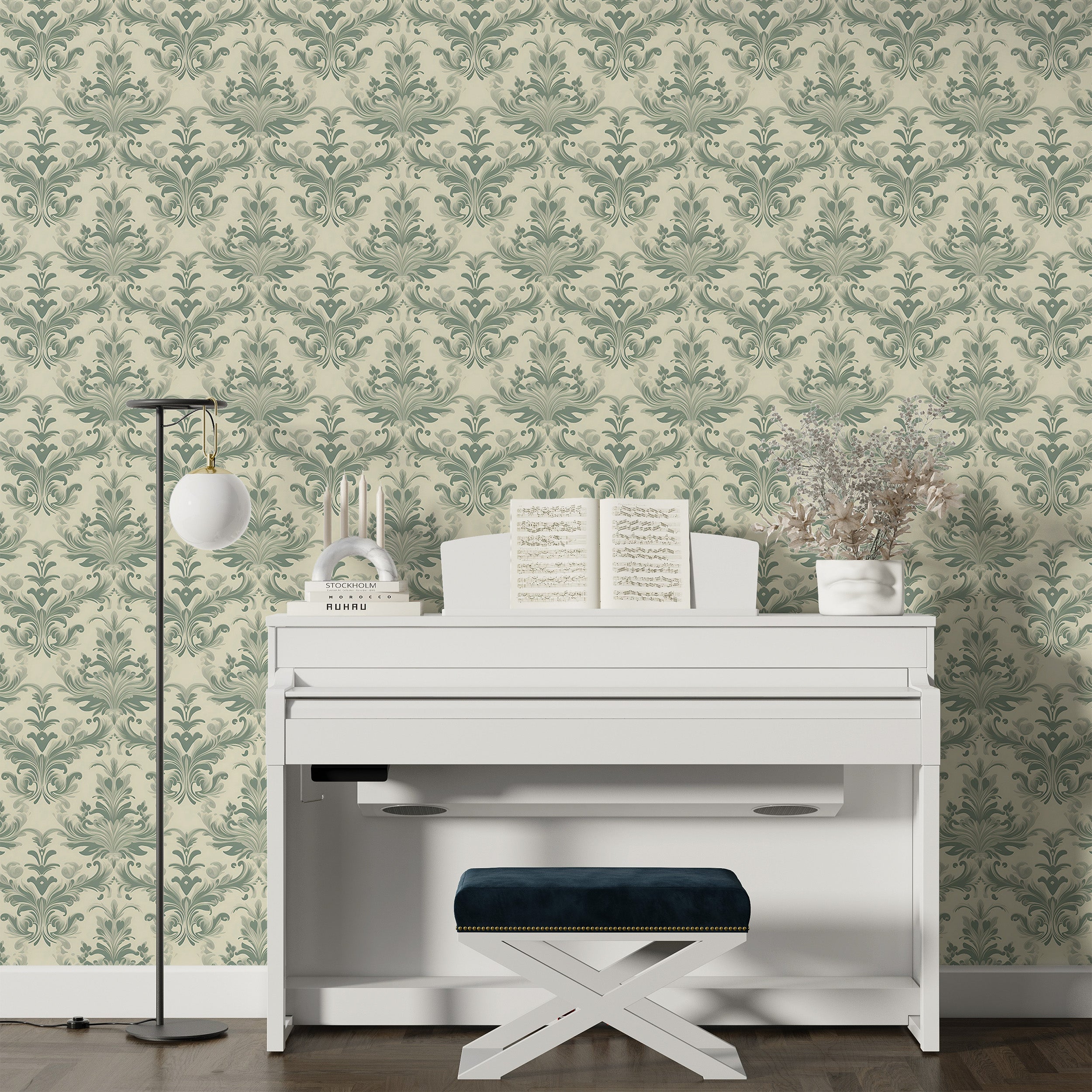 Vintage Peel and Stick Green Wallpaper in Room