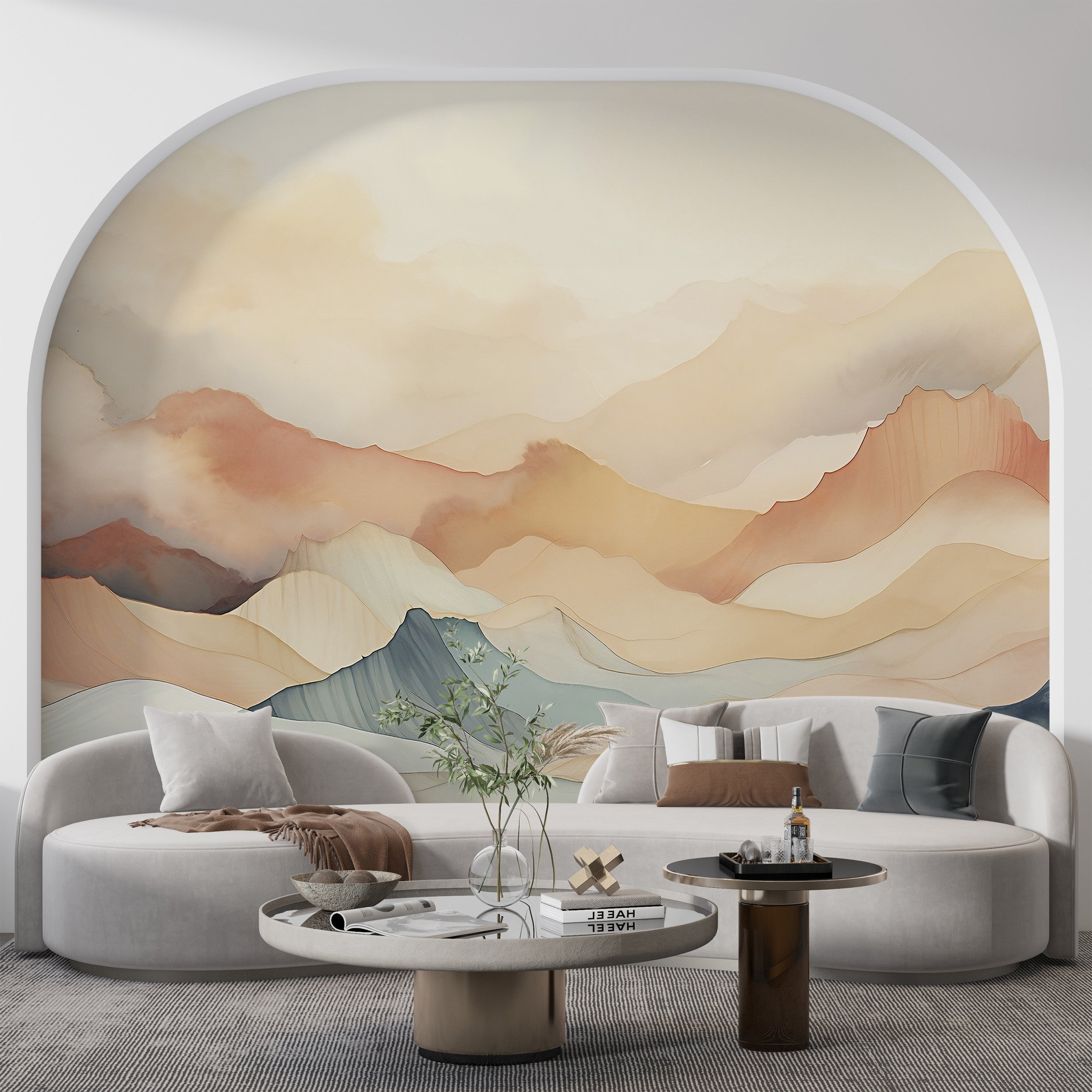 Watercolor Mountain Mural for Nature-Inspired Decor