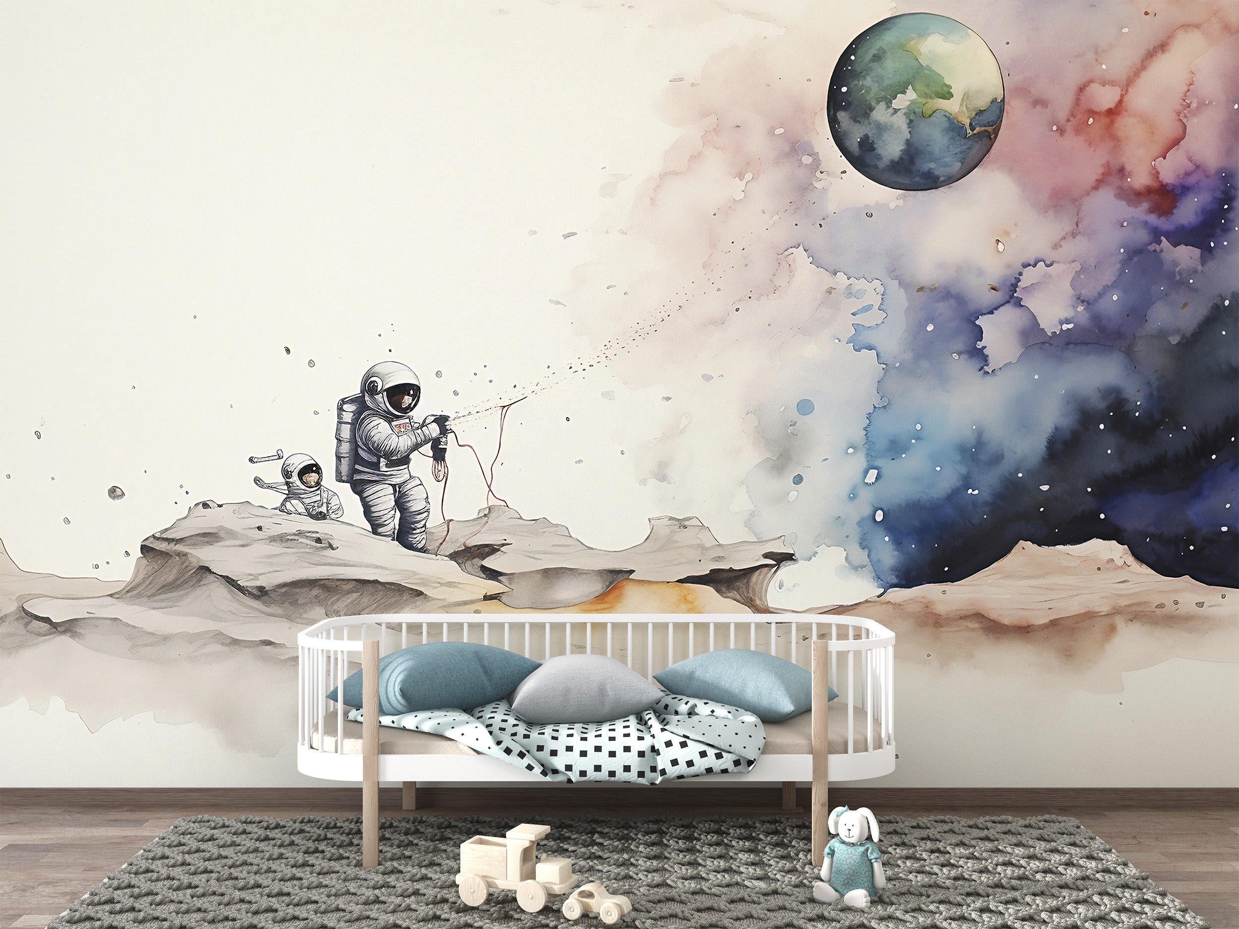 Watercolor Space Mural Inspiring Room Ambiance