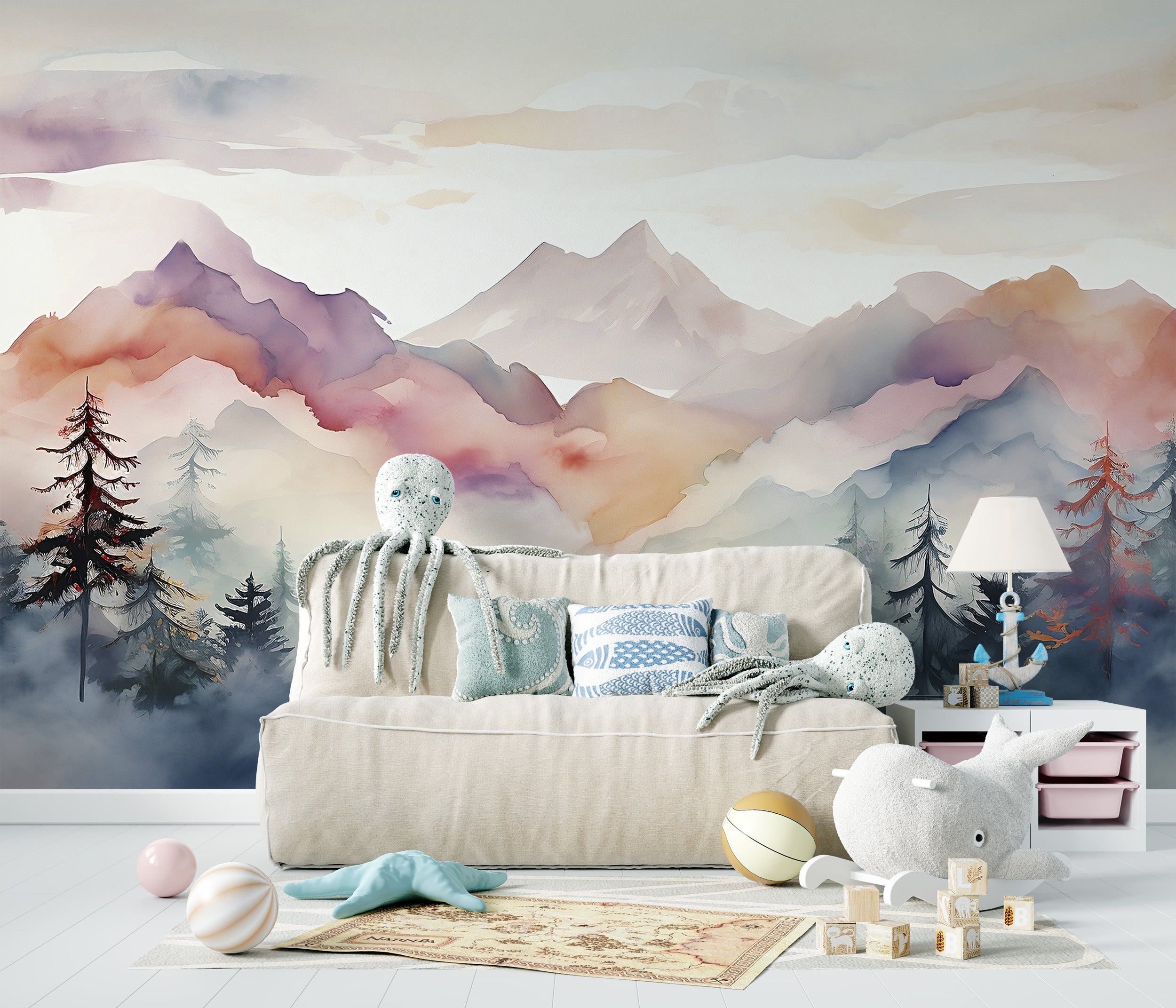 Mountain Landscape Mural Adding Serene Charm