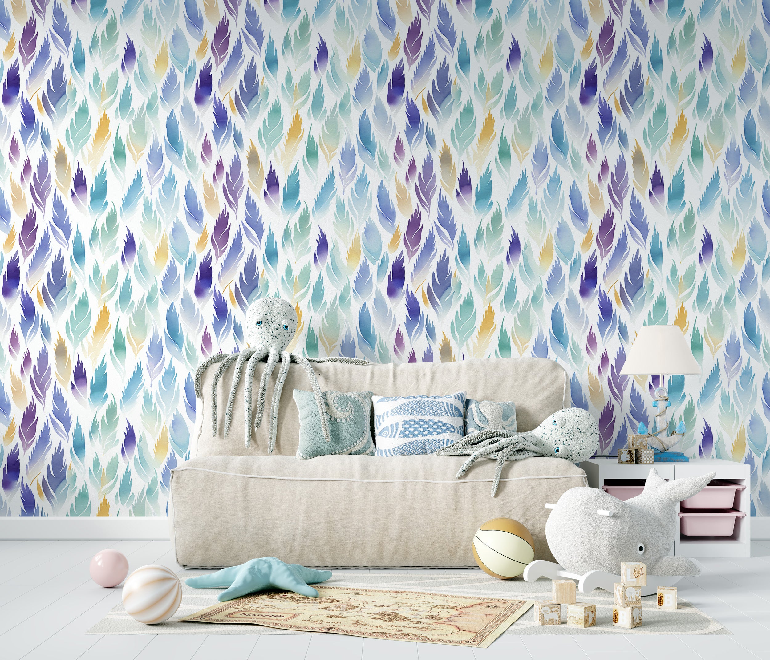 Playful Blue and Purple Leaves Wall Decal Detail